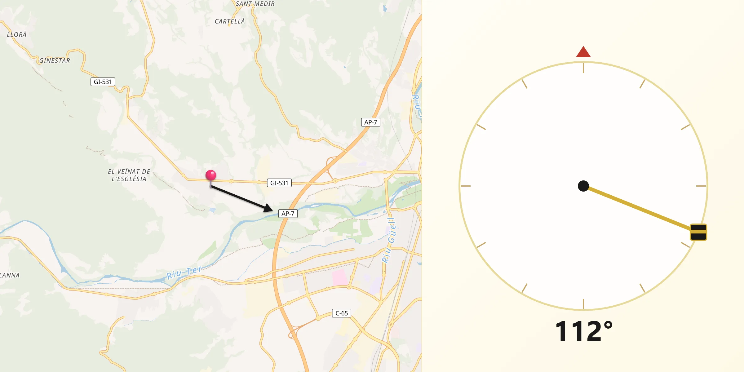Dirección de la Qibla desde Sant Gregori