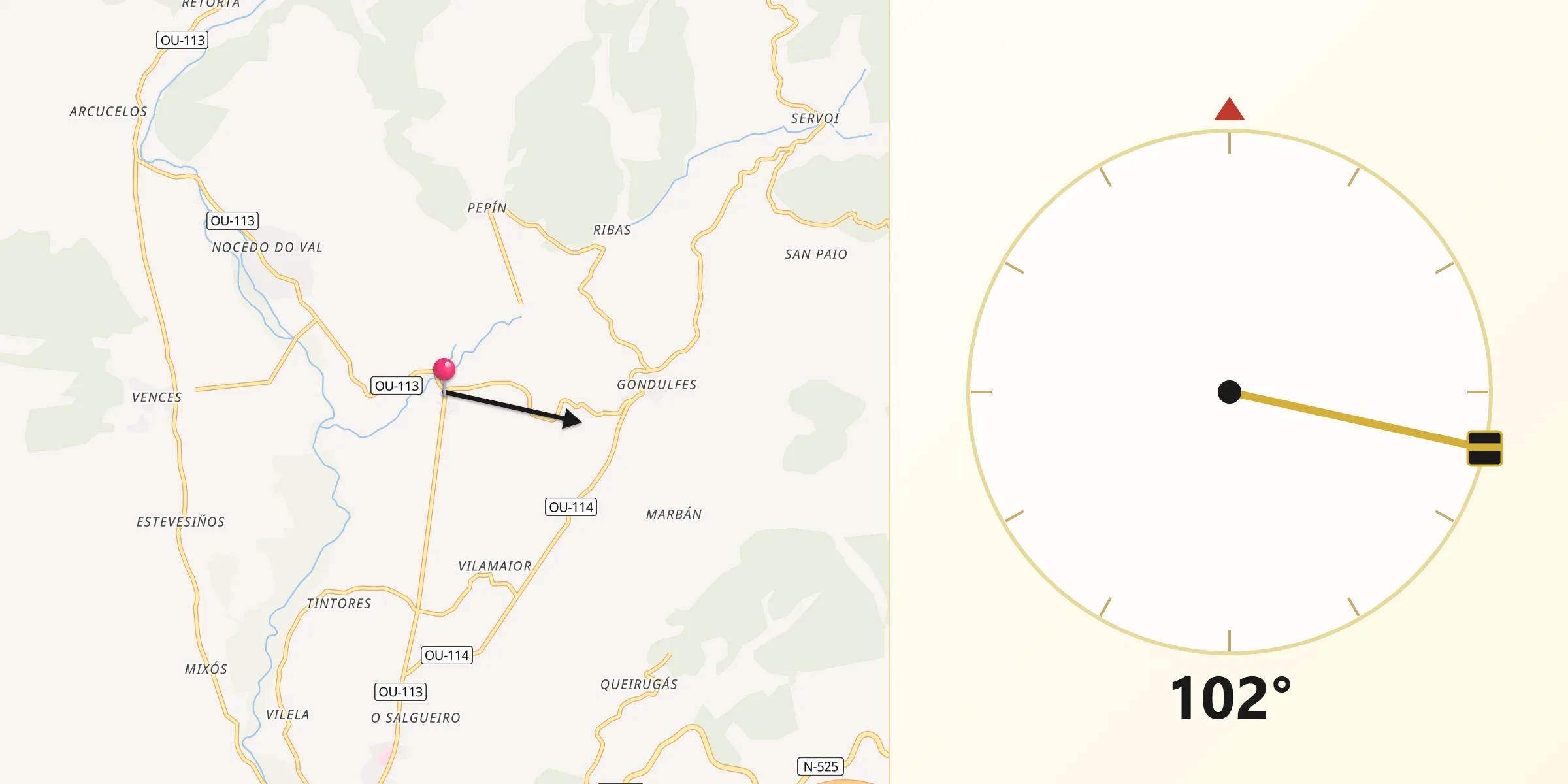 Dirección de la Qibla desde Castrelo do Val