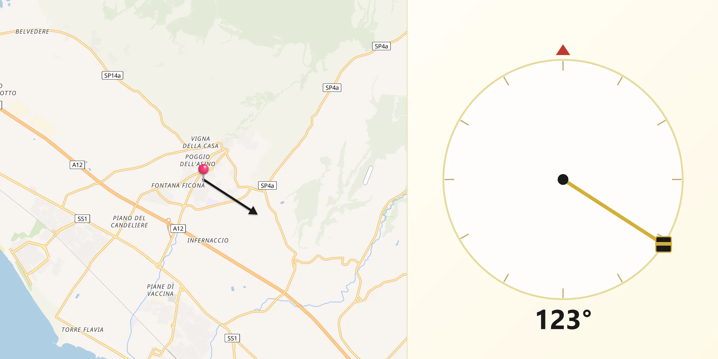 Direzione della Qibla da Cerveteri