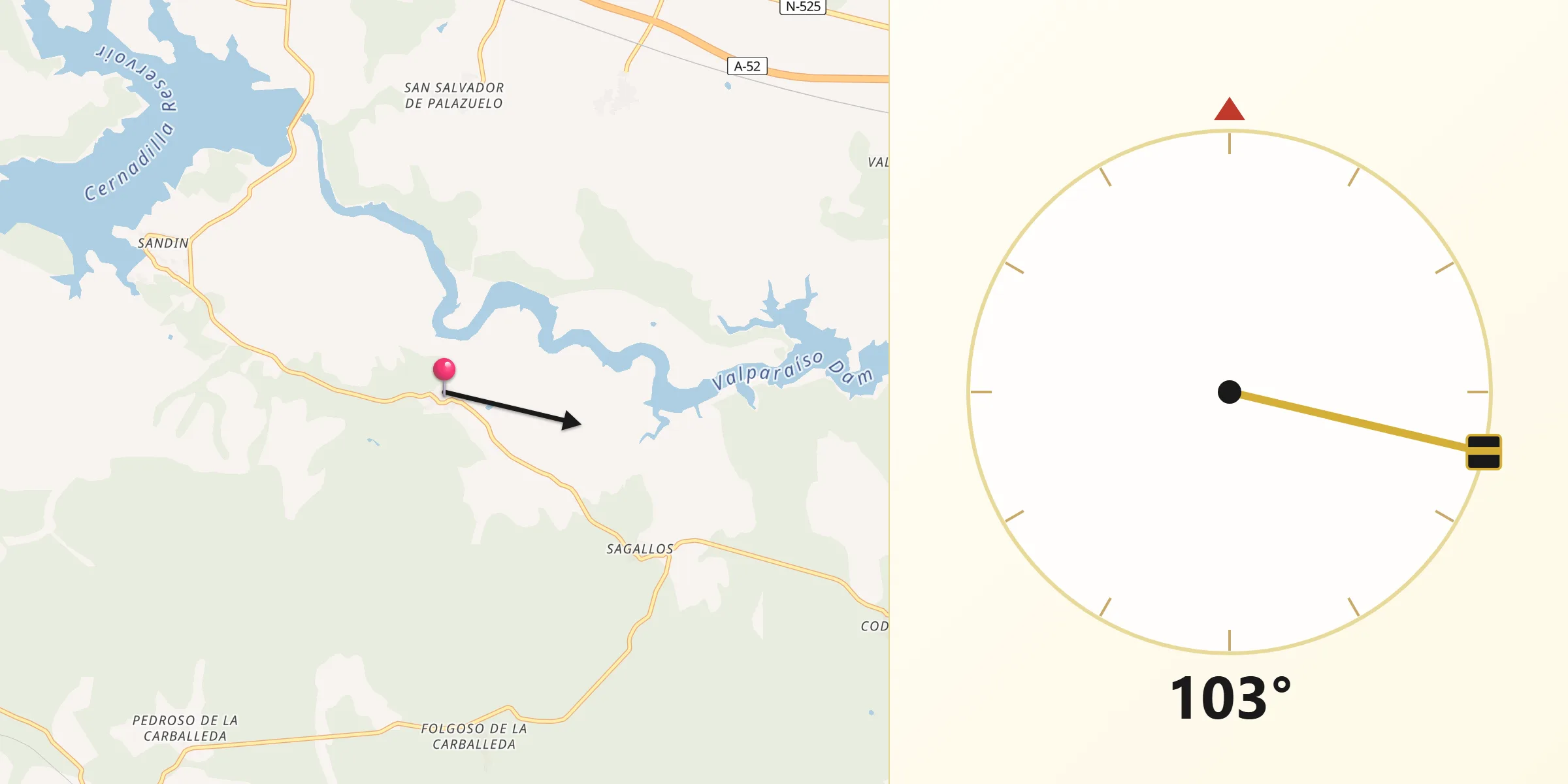 Dirección de la Qibla desde Manzanal de Arriba