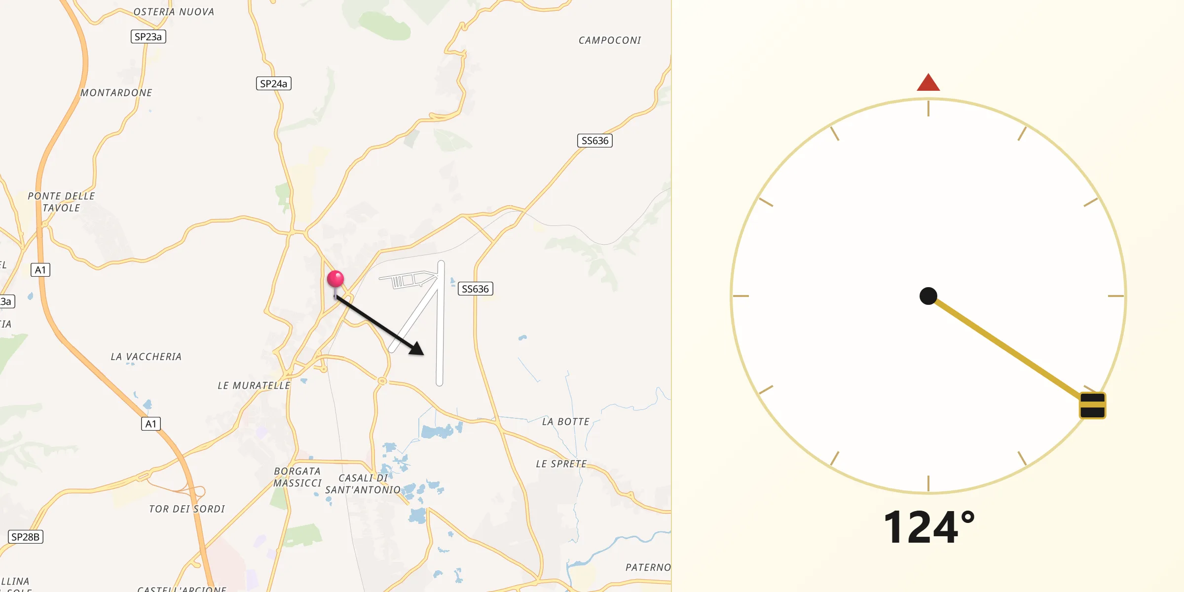 Direzione della Qibla da Guidonia Montecelio