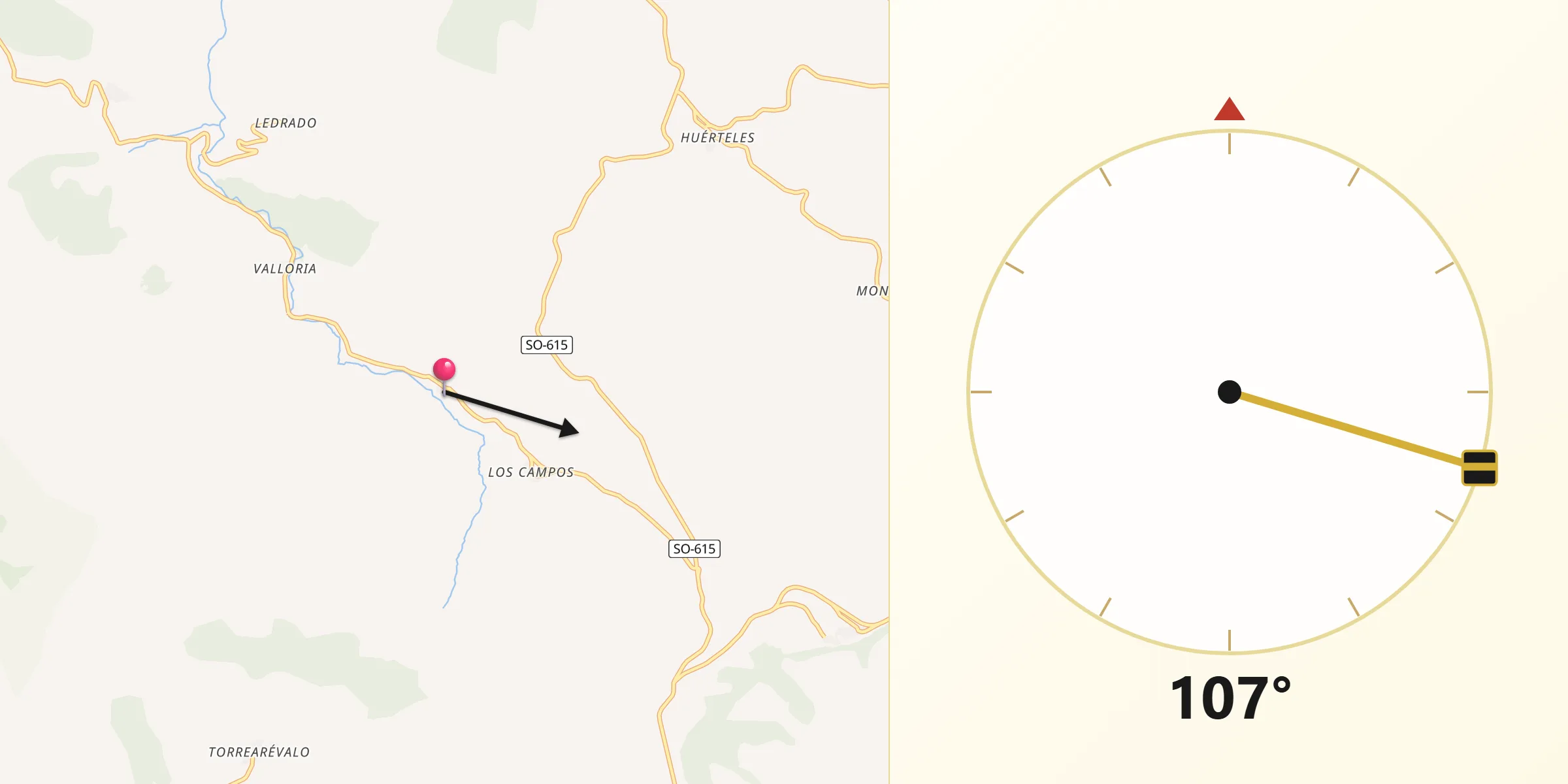 Dirección de la Qibla desde Las Aldehuelas