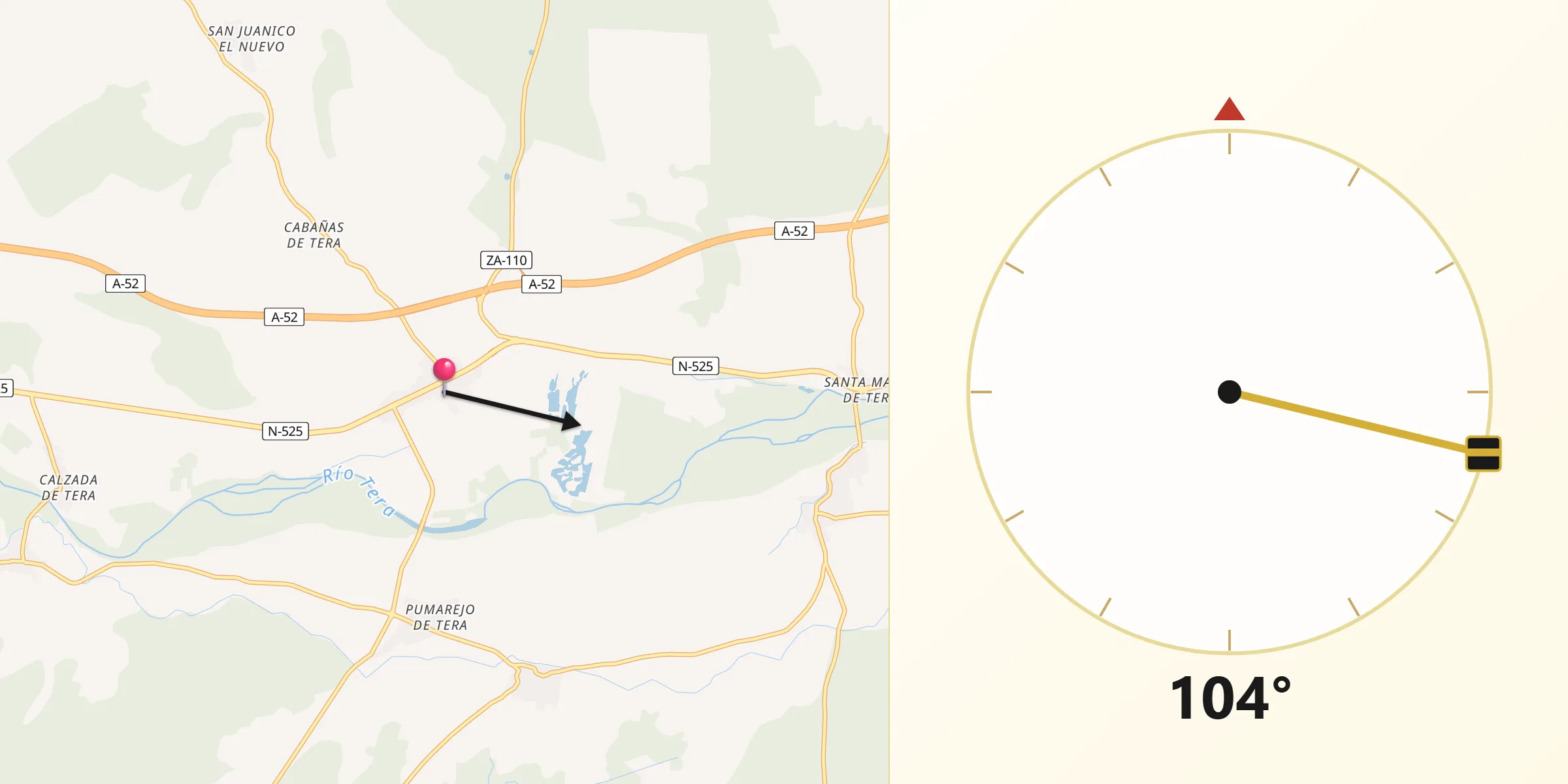 Dirección de la Qibla desde Camarzana de Tera