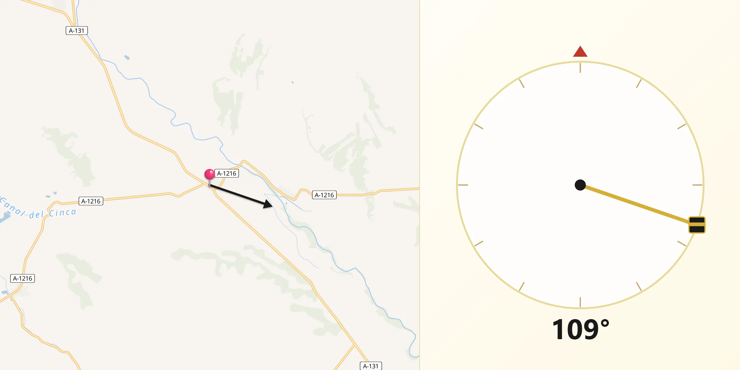 Dirección de la Qibla desde Sesa