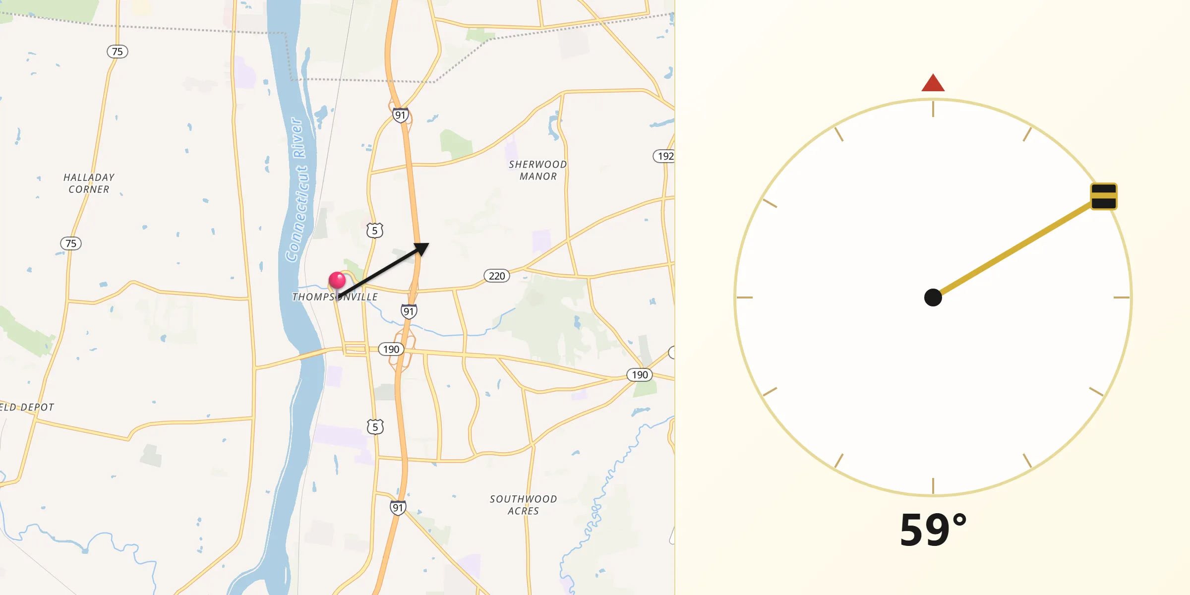 Qibla Direction from Thompsonville
