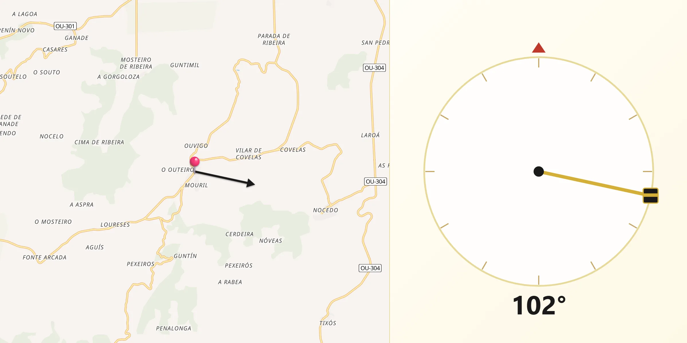Dirección de la Qibla desde Blancos Os