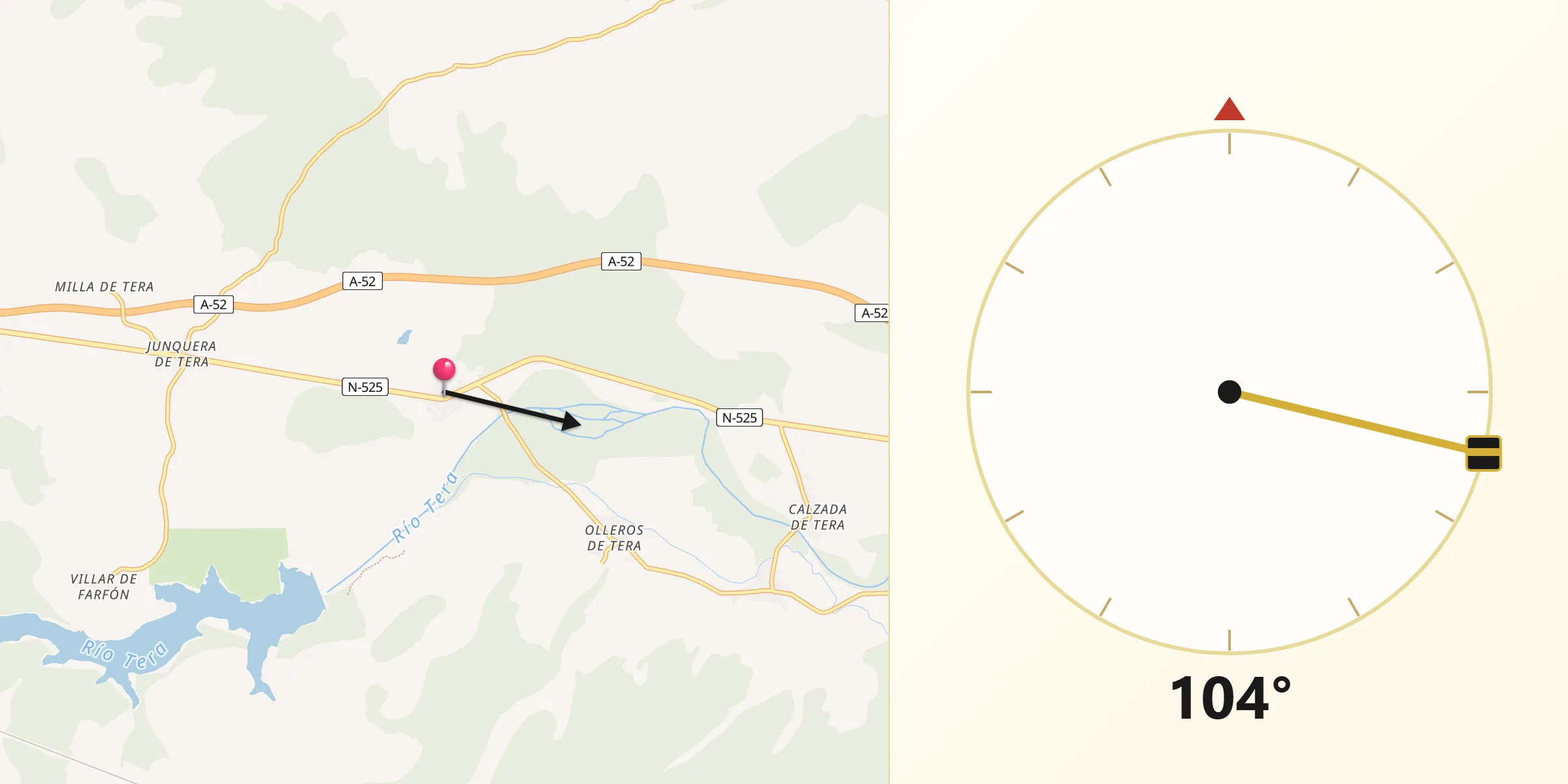 Dirección de la Qibla desde Vega de Tera