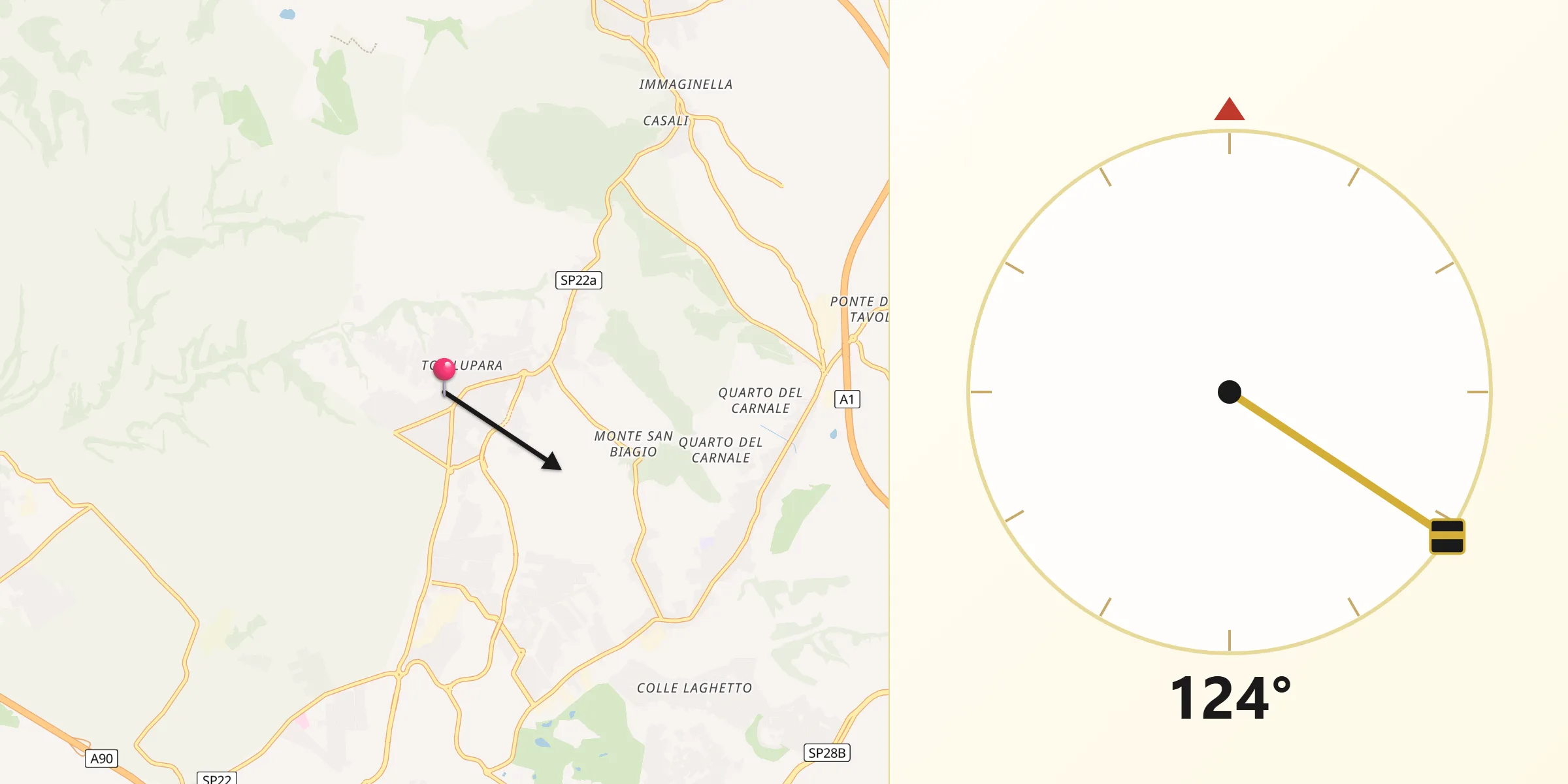 Direzione della Qibla da Tor Lupara