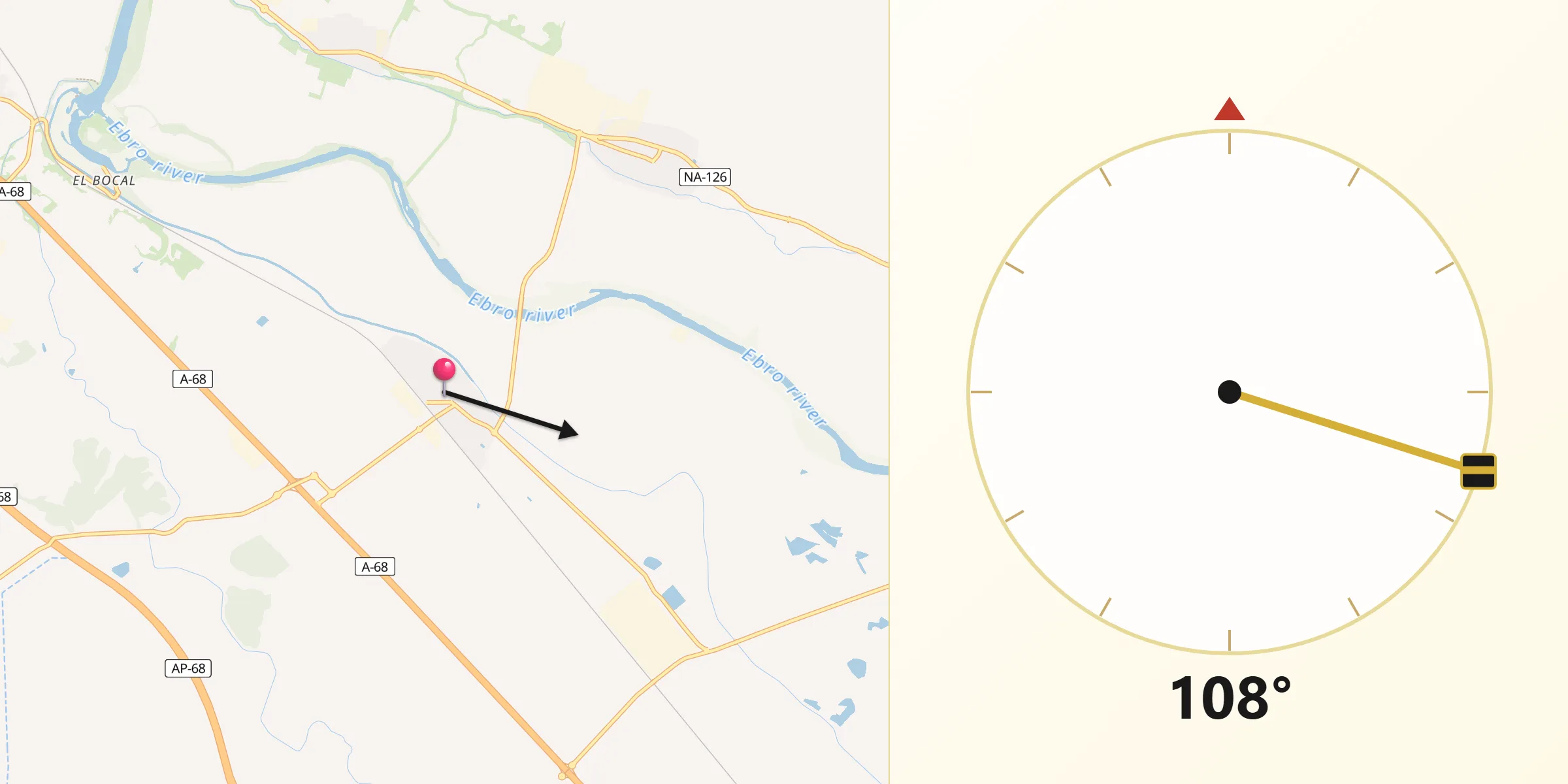 Dirección de la Qibla desde Ribaforada