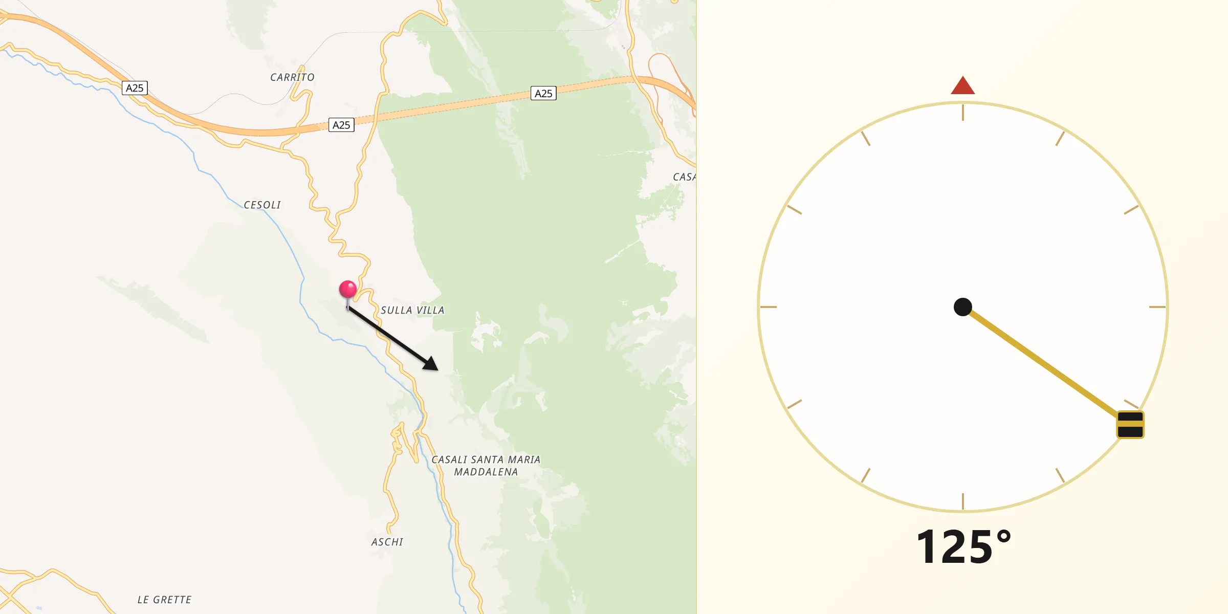 Direzione della Qibla da Ortona dei Marsi