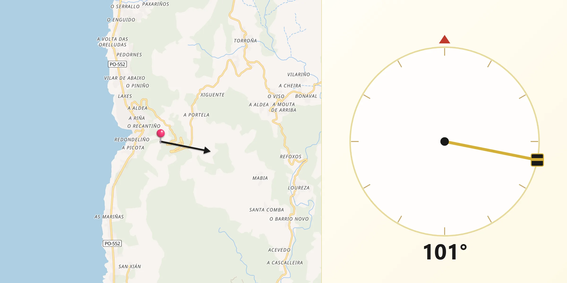 Dirección de la Qibla desde Oia