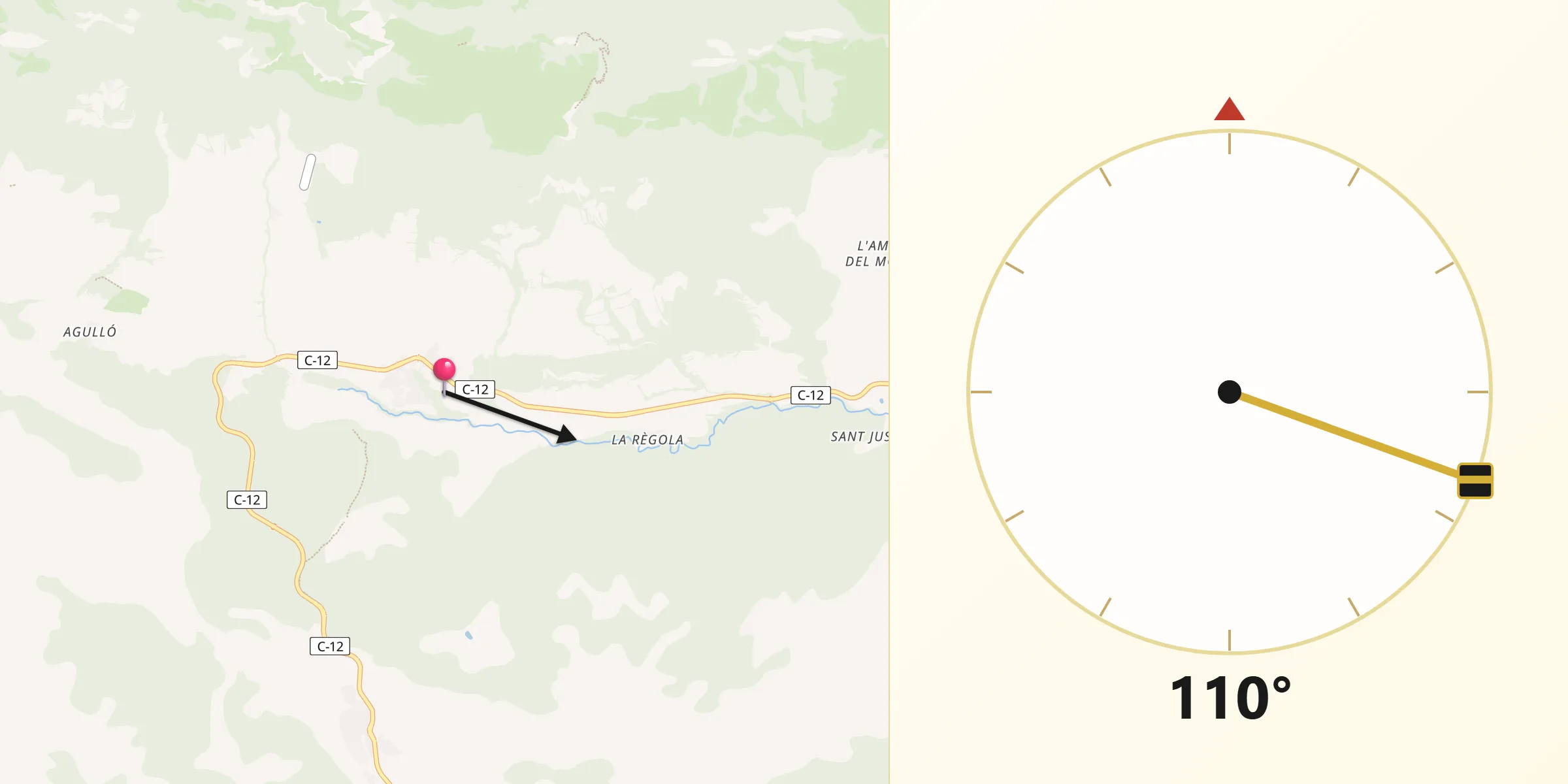 Dirección de la Qibla desde Àger