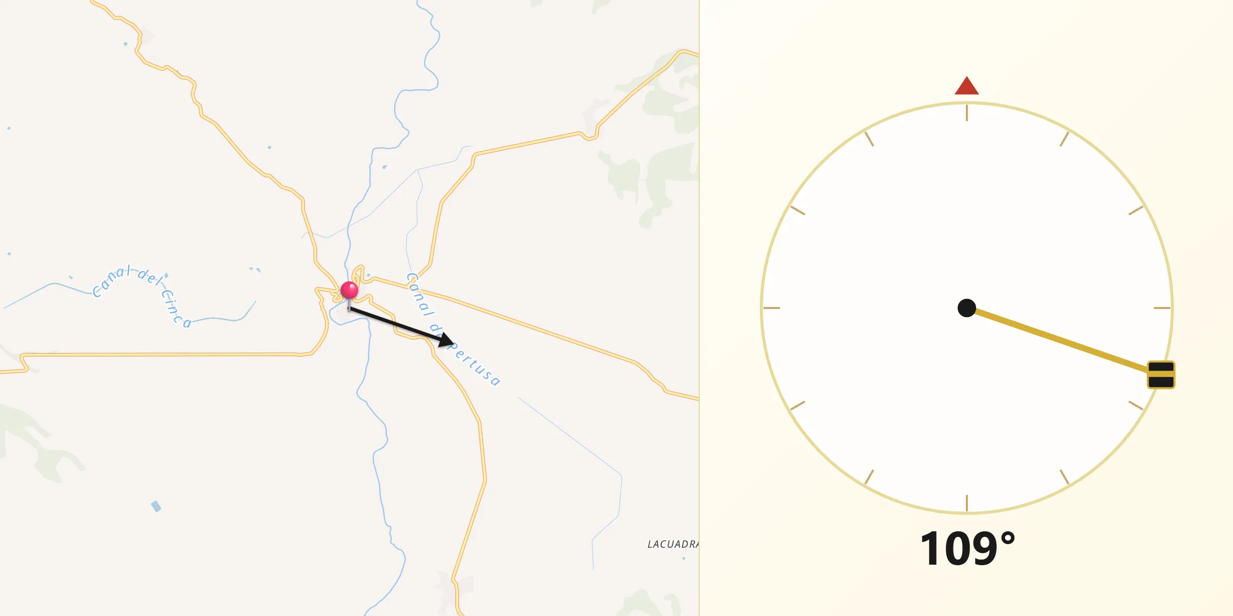 Dirección de la Qibla desde Pertusa