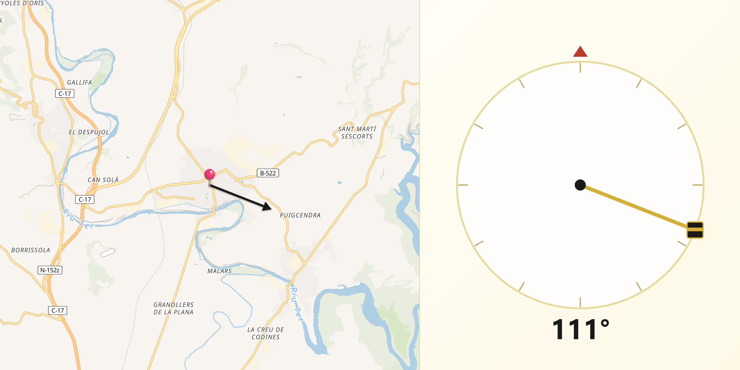 Dirección de la Qibla desde Manlleu