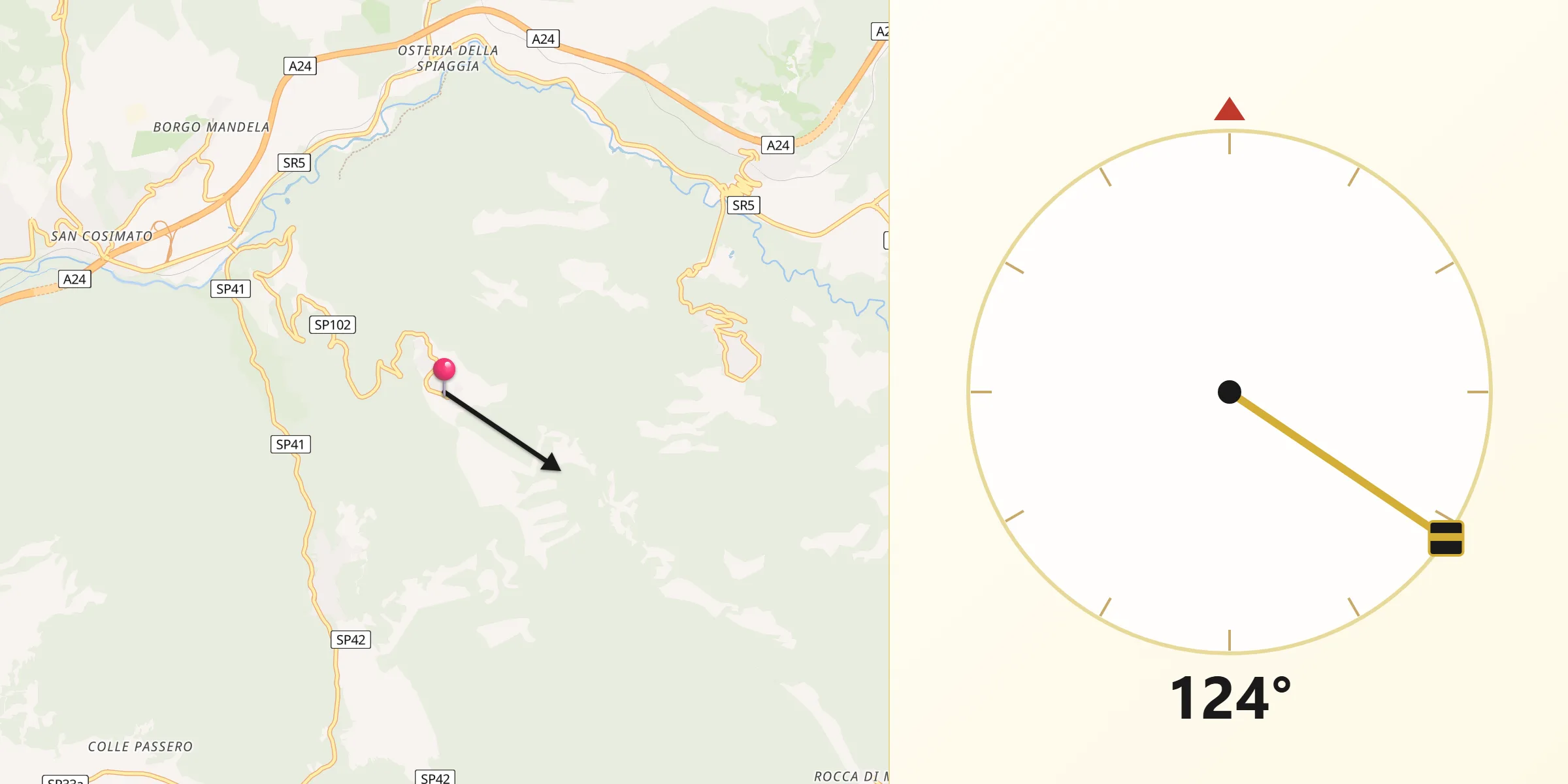 Direzione della Qibla da Saracinesco