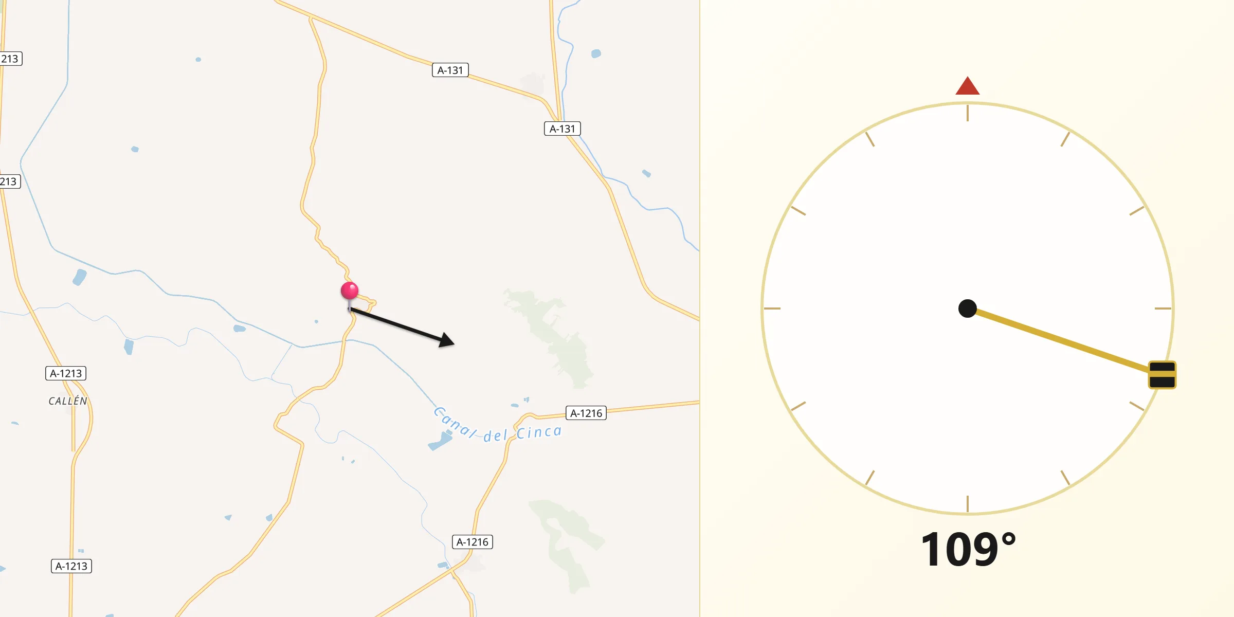 Dirección de la Qibla desde Piracés