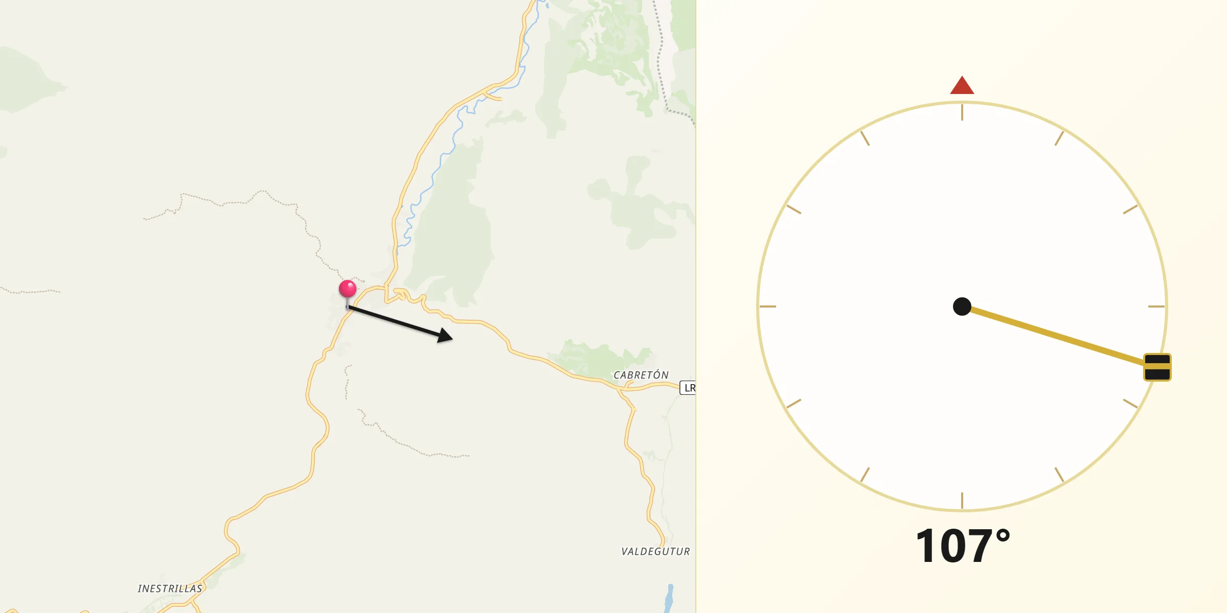 Dirección de la Qibla desde Cervera del Río Alhama