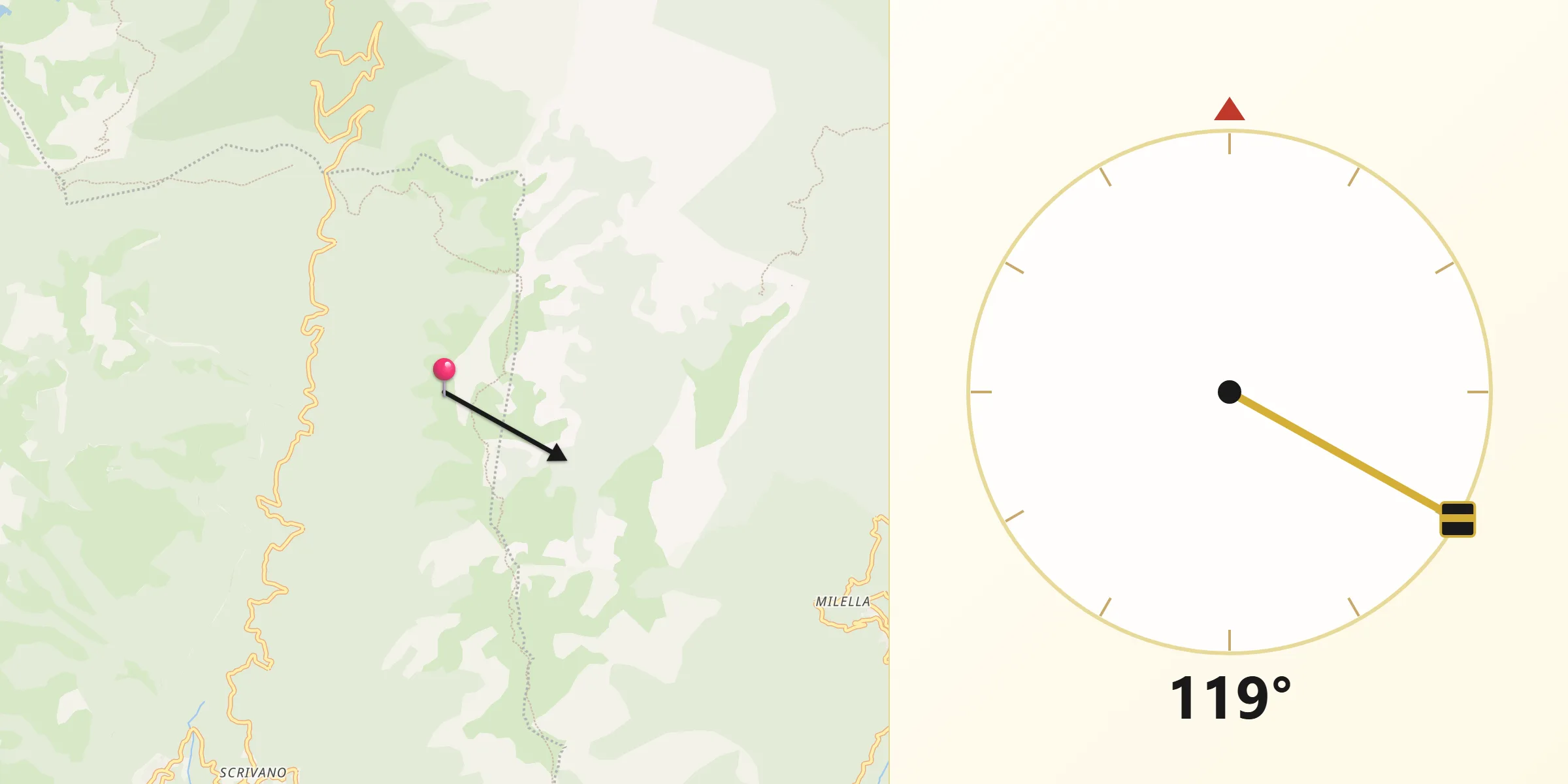 Direction vers la Qibla depuis Prunelli-di-Fiumorbo