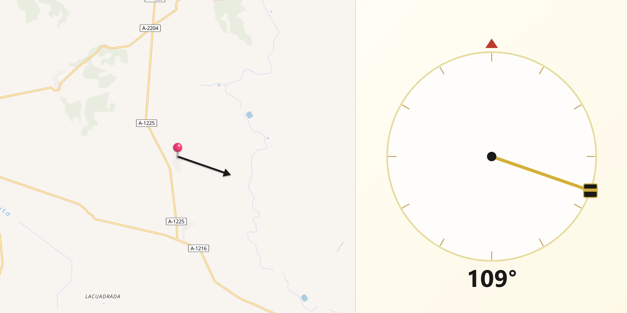 Dirección de la Qibla desde Laluenga