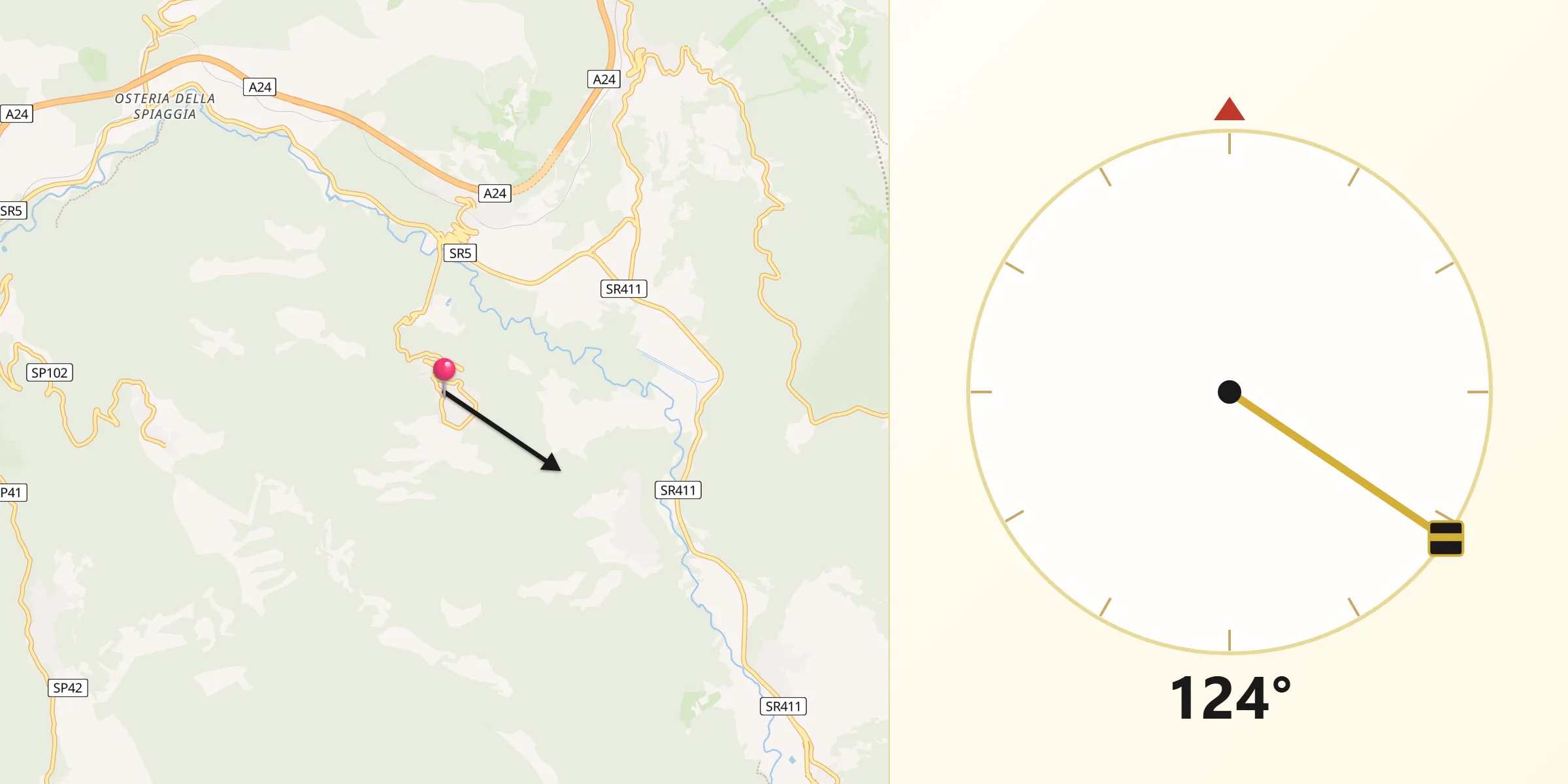 Direzione della Qibla da Anticoli Corrado