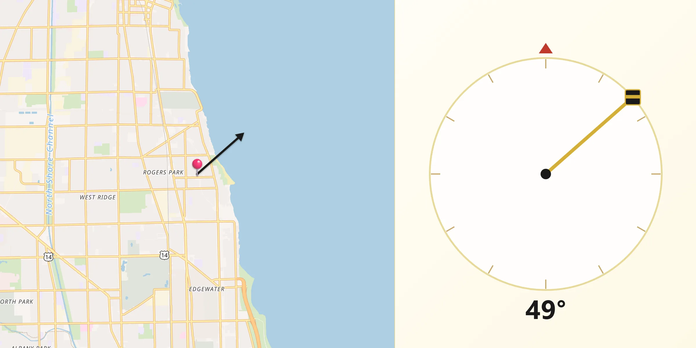 Qibla Direction from Rogers Park