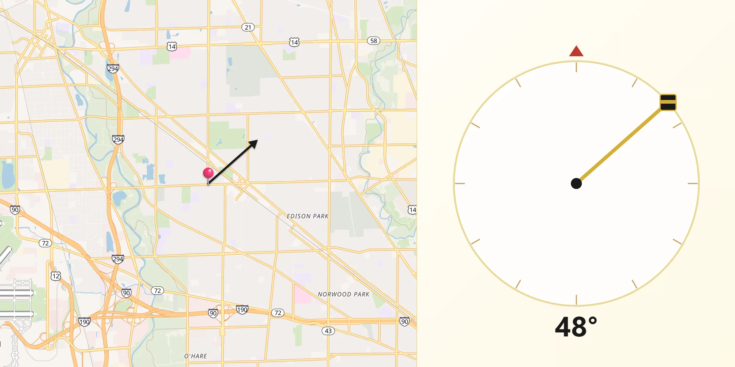 Qibla Direction from Park Ridge