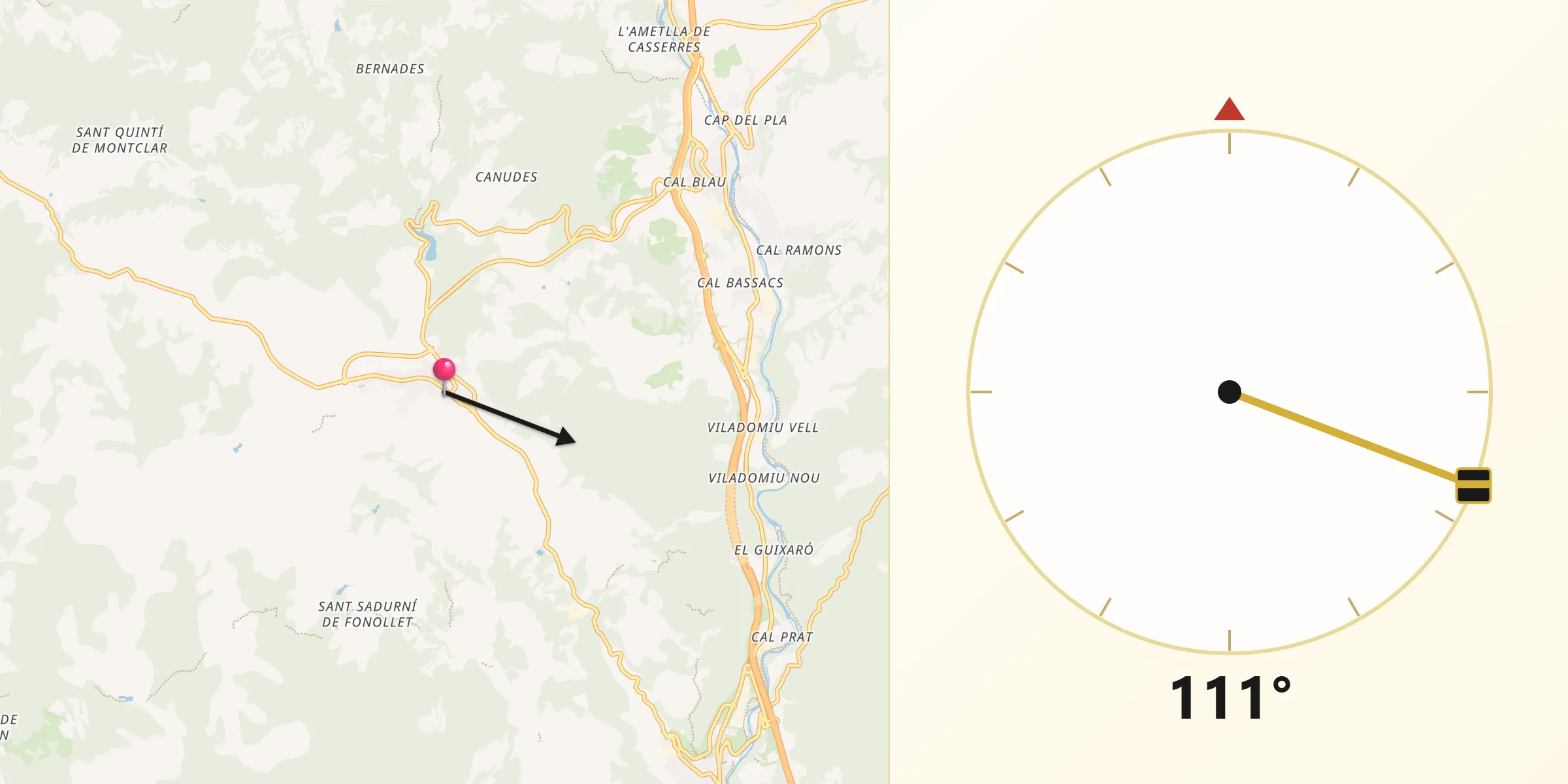 Dirección de la Qibla desde Casserres
