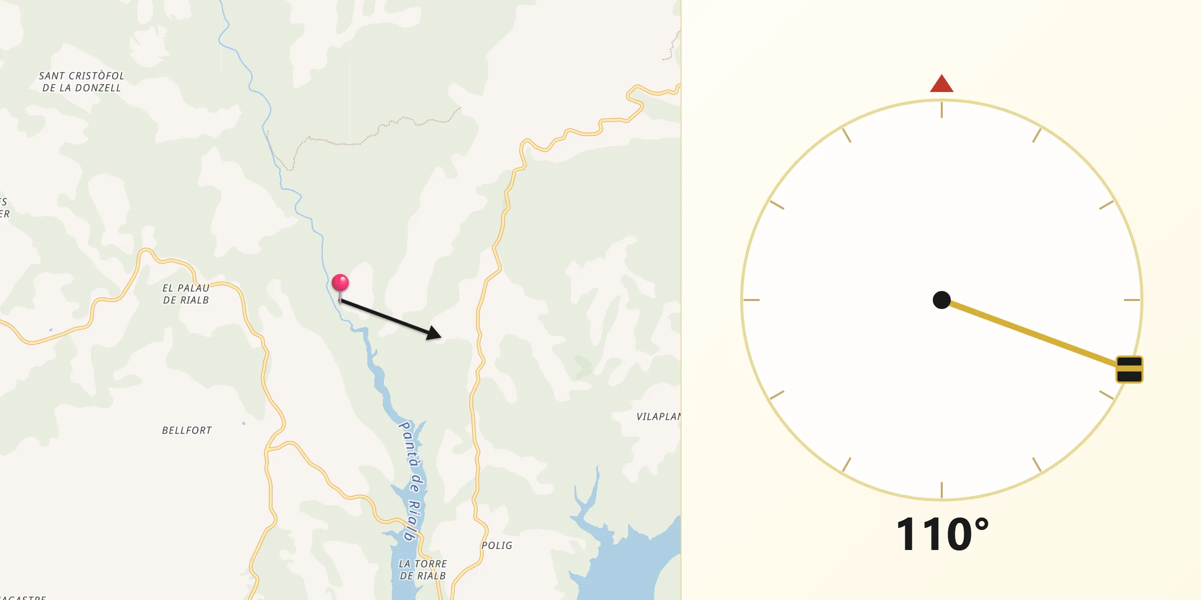 Dirección de la Qibla desde La Baronia de Rialb