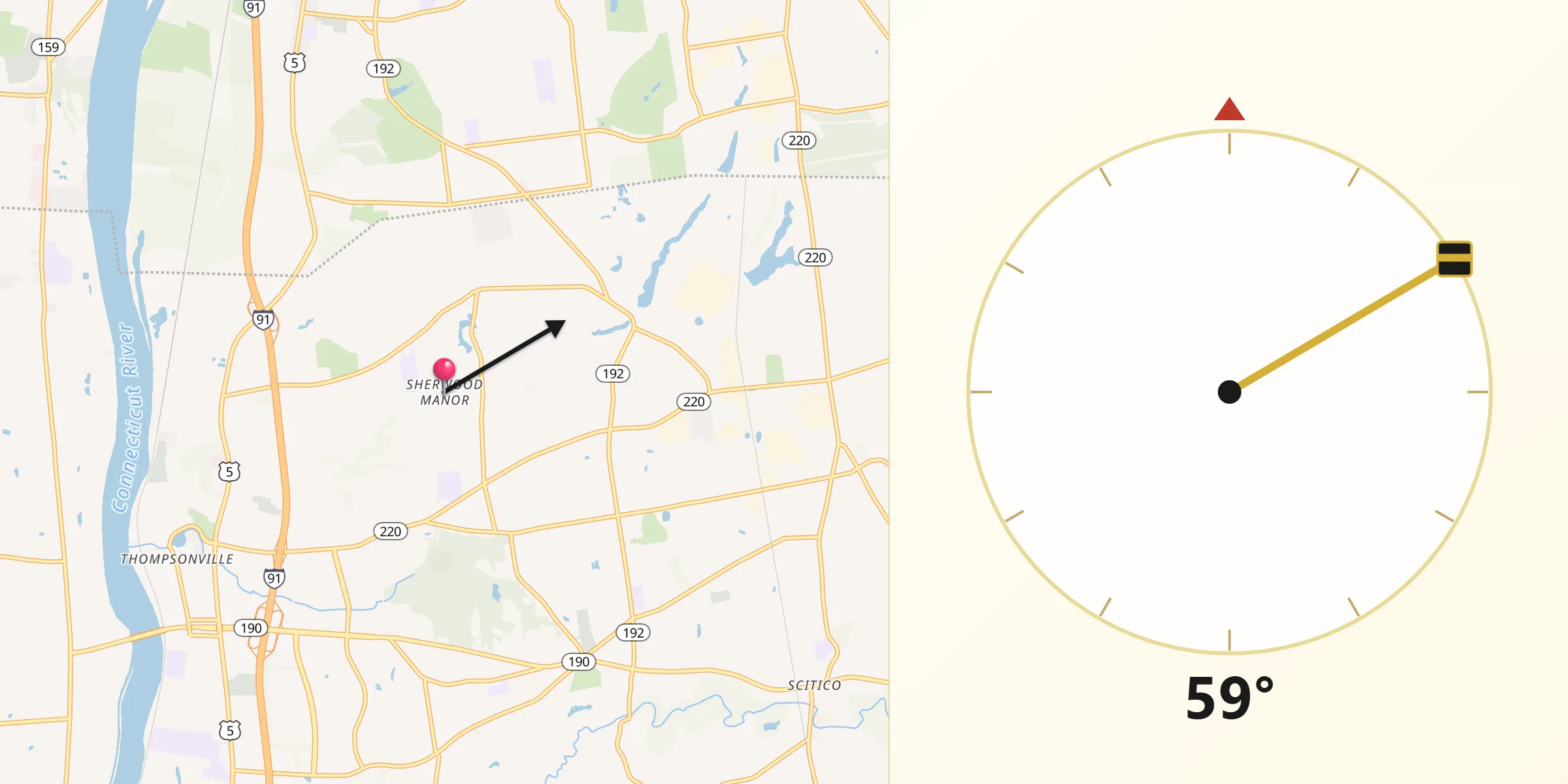 Qibla Direction from Sherwood Manor