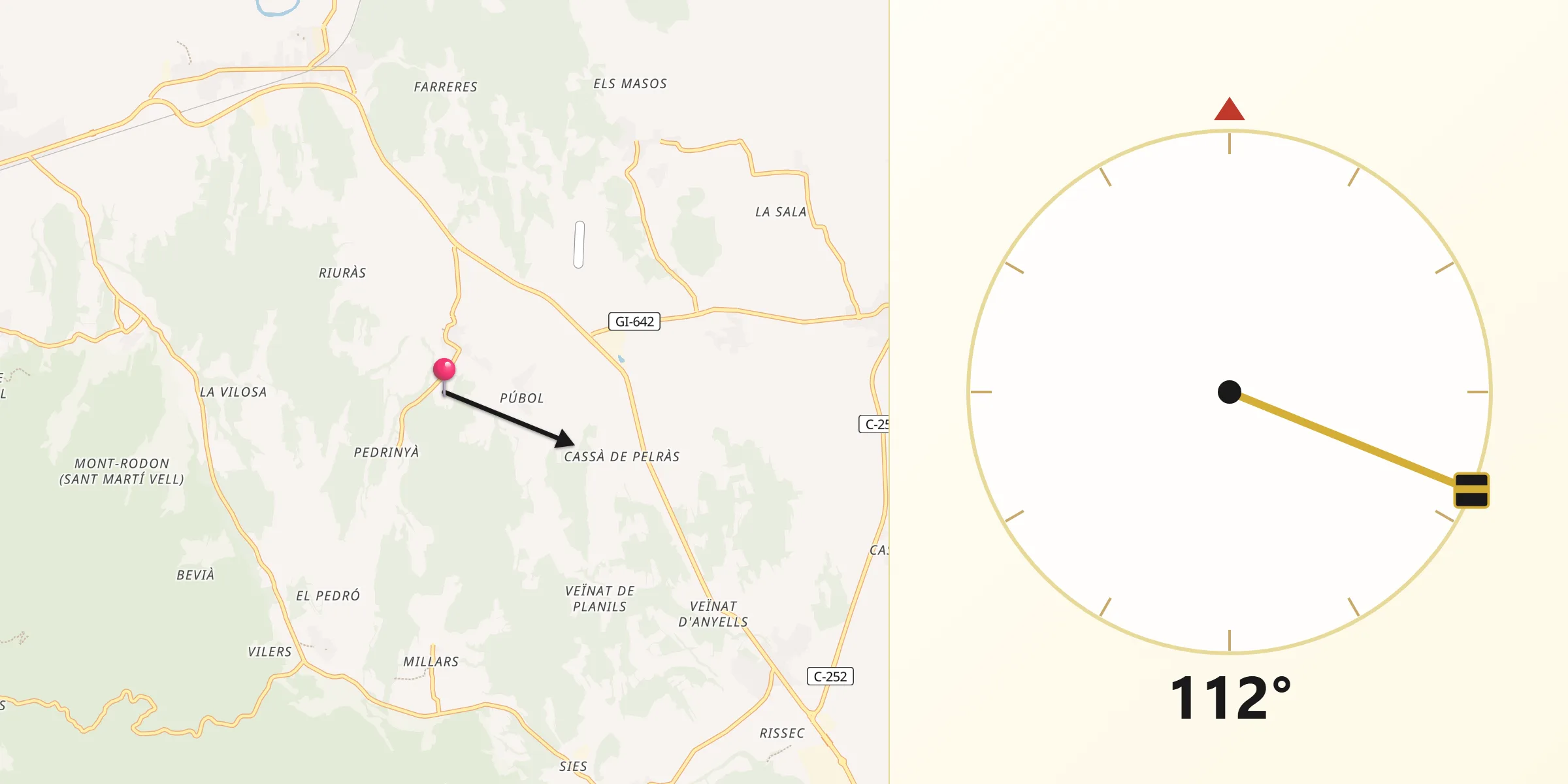 Dirección de la Qibla desde La Pera