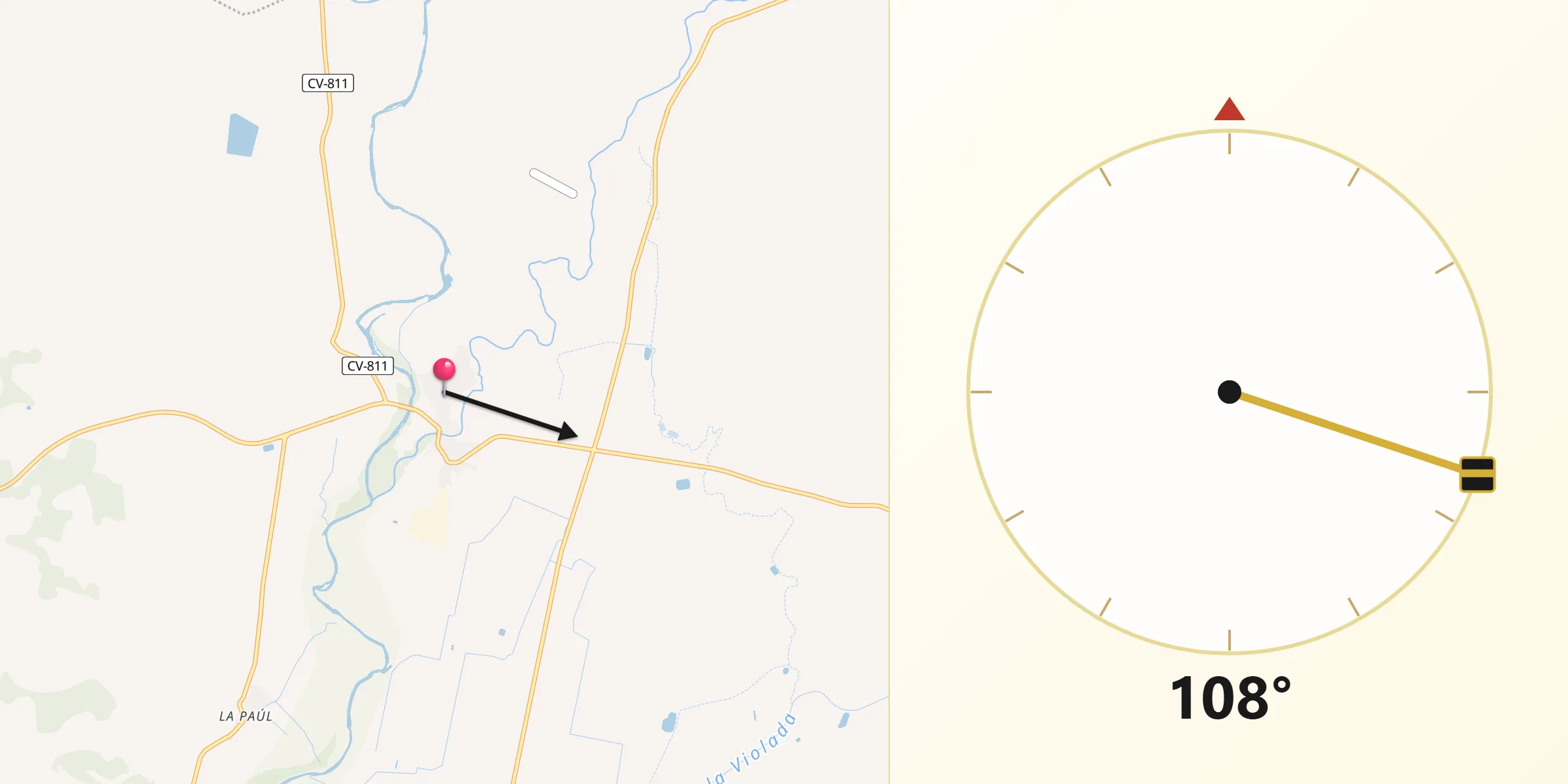 Dirección de la Qibla desde Gurrea de Gállego