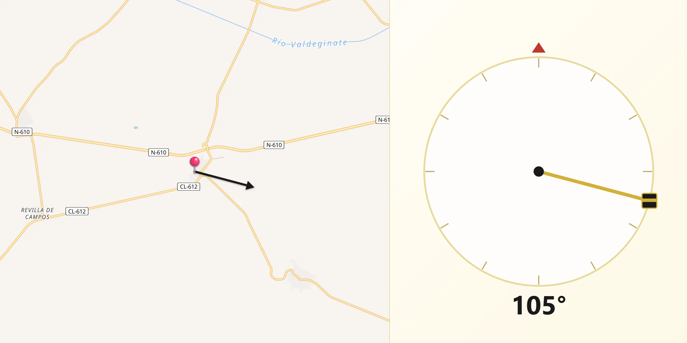Dirección de la Qibla desde Villamartín de Campos
