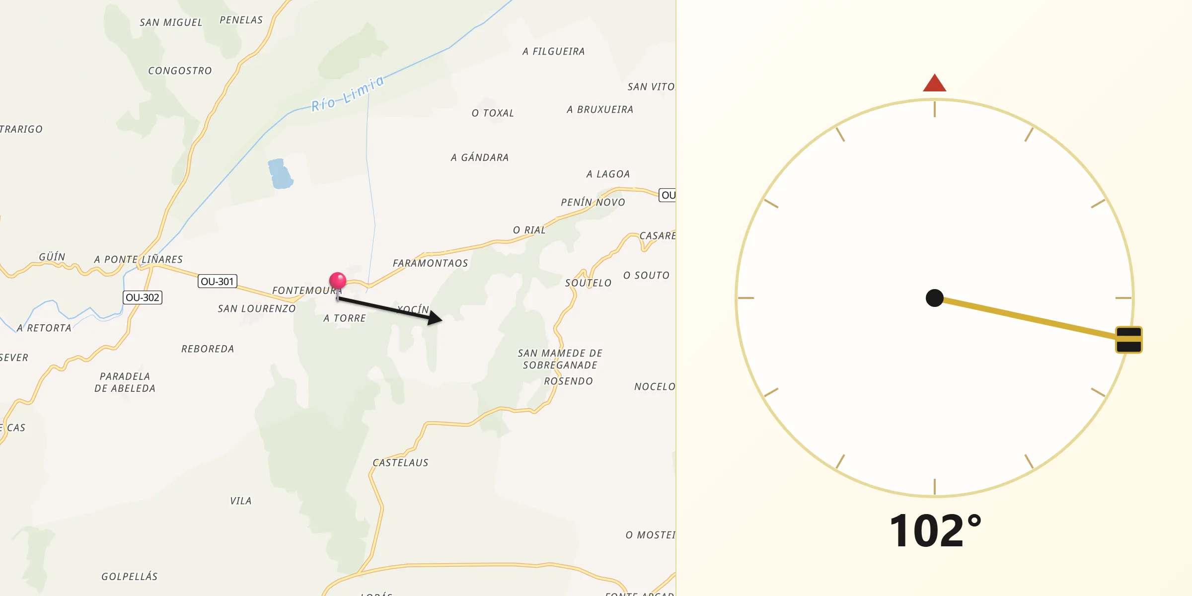 Dirección de la Qibla desde Porqueira