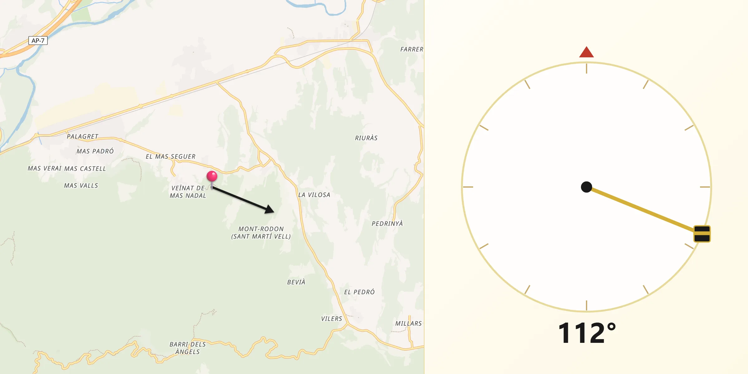 Dirección de la Qibla desde Juià