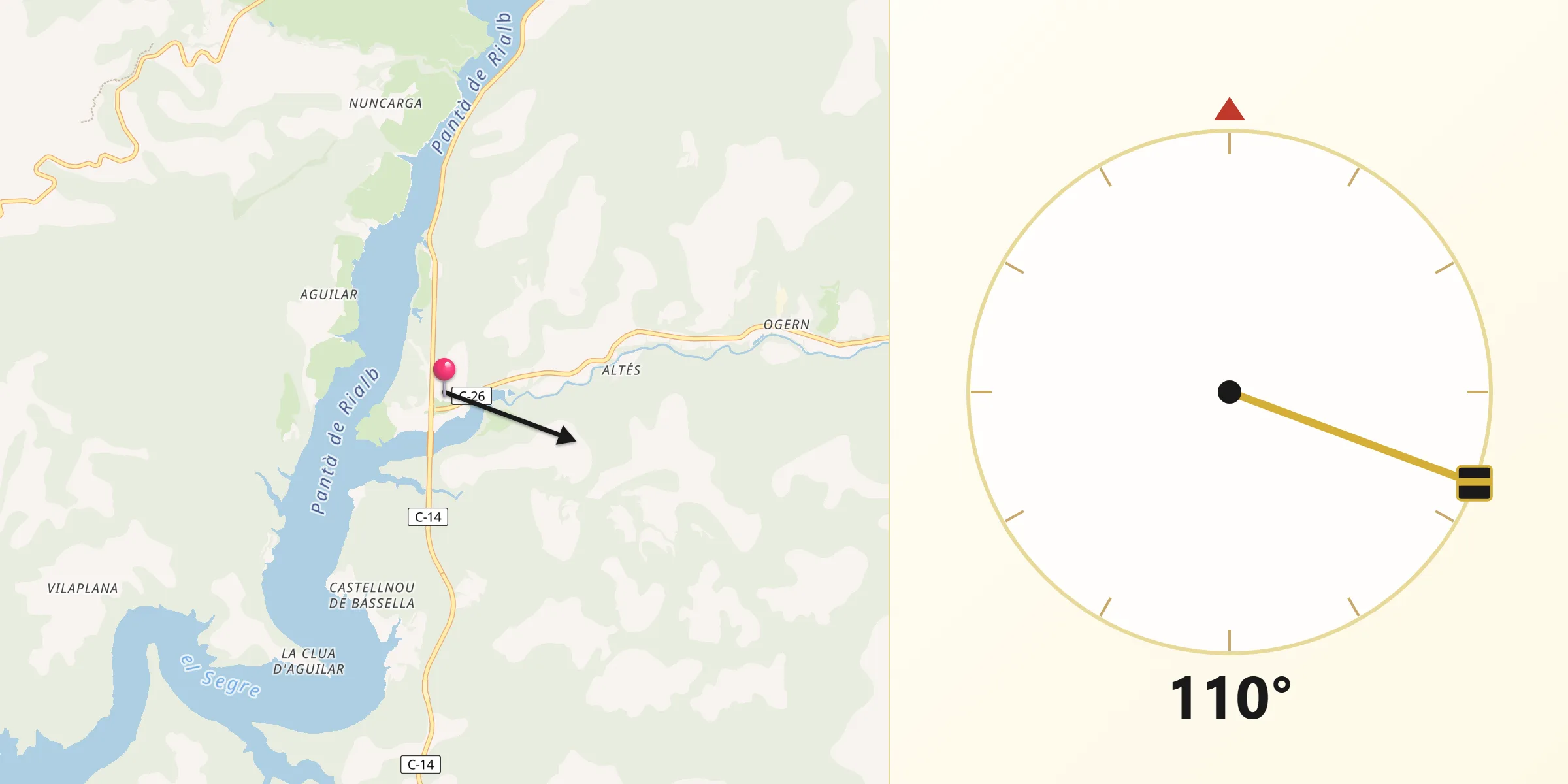 Dirección de la Qibla desde Bassella