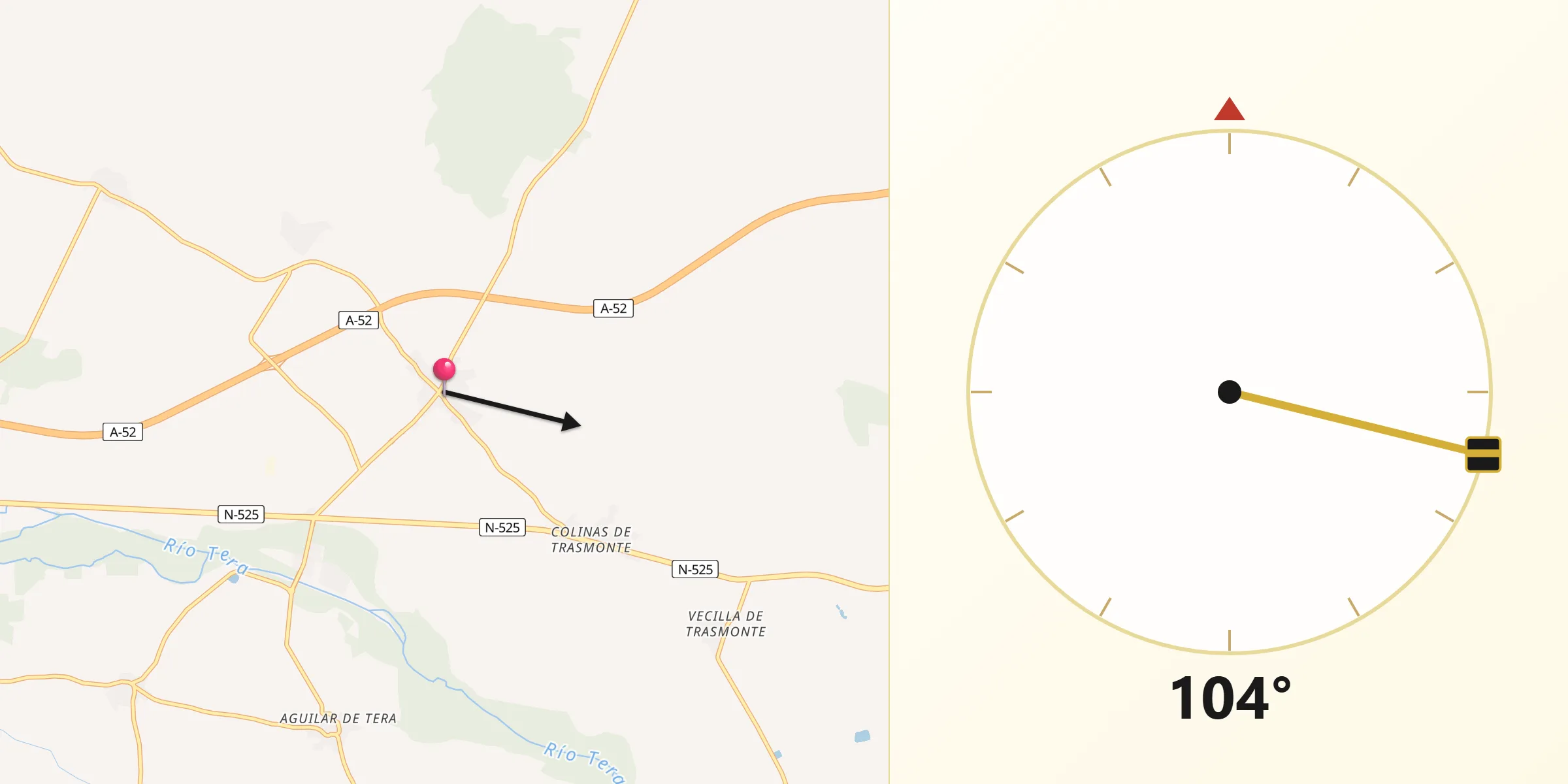 Dirección de la Qibla desde Quiruelas de Vidriales
