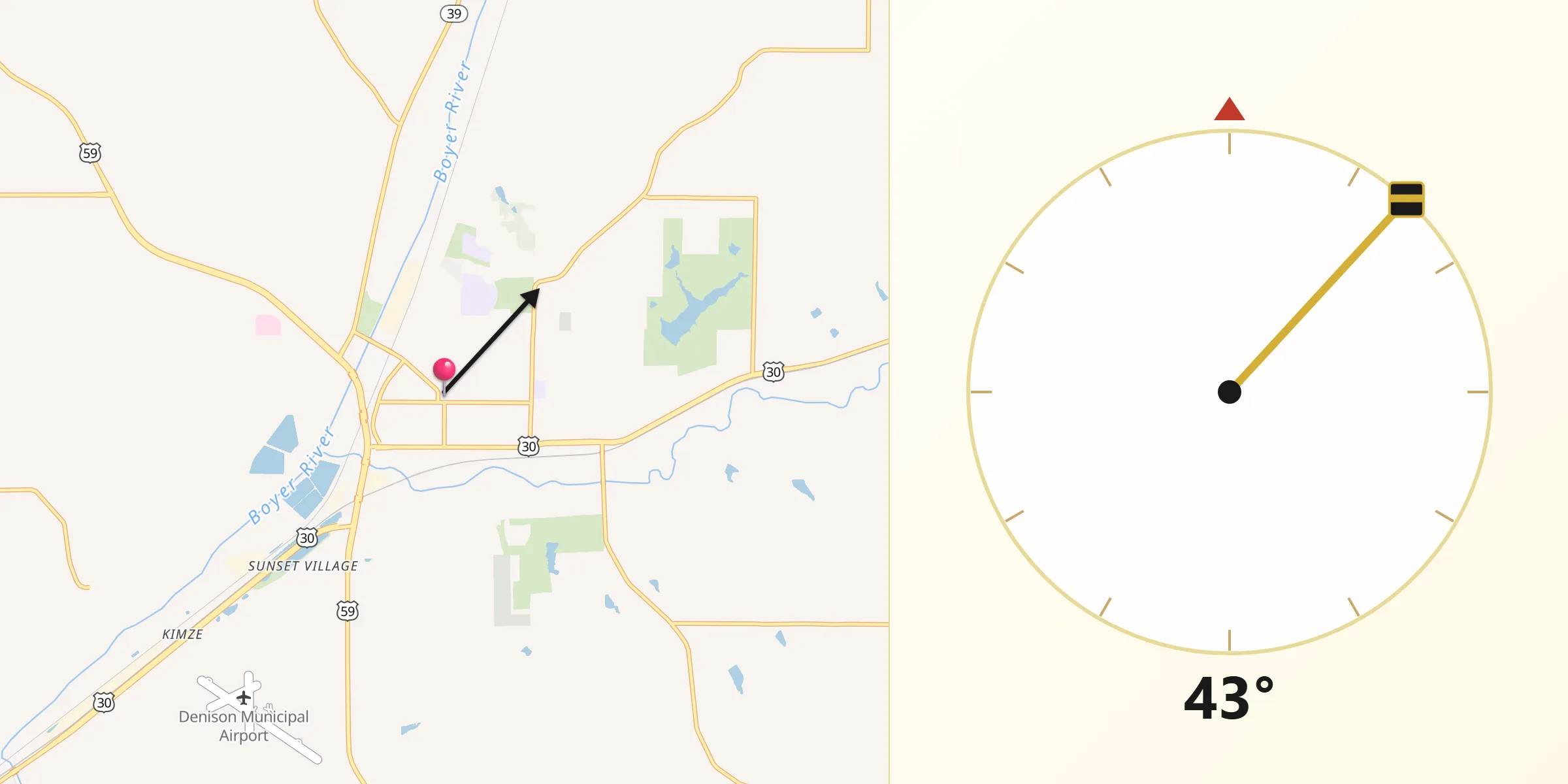 Qibla Direction from Denison