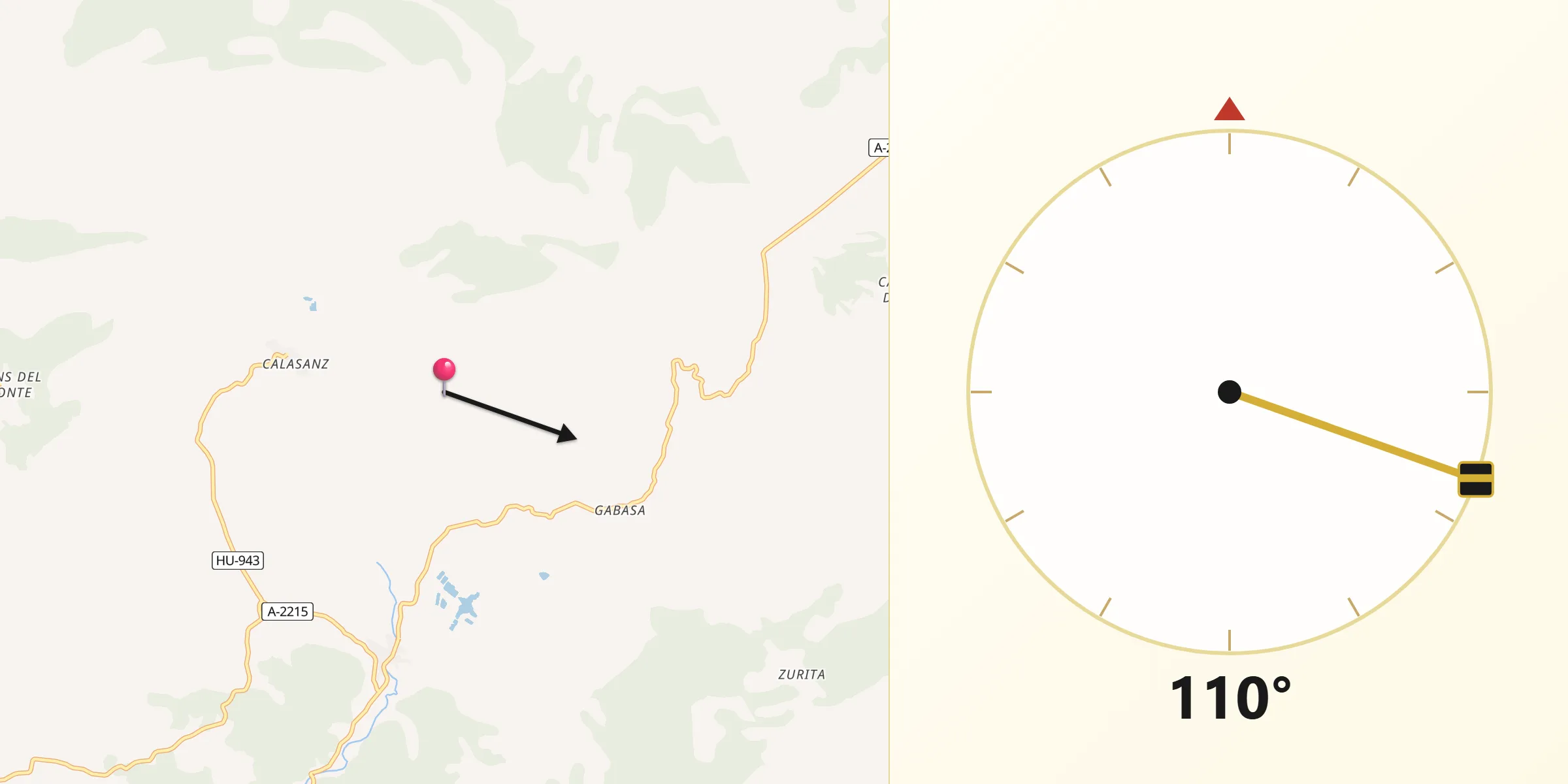 Dirección de la Qibla desde Peralta de Calasanz