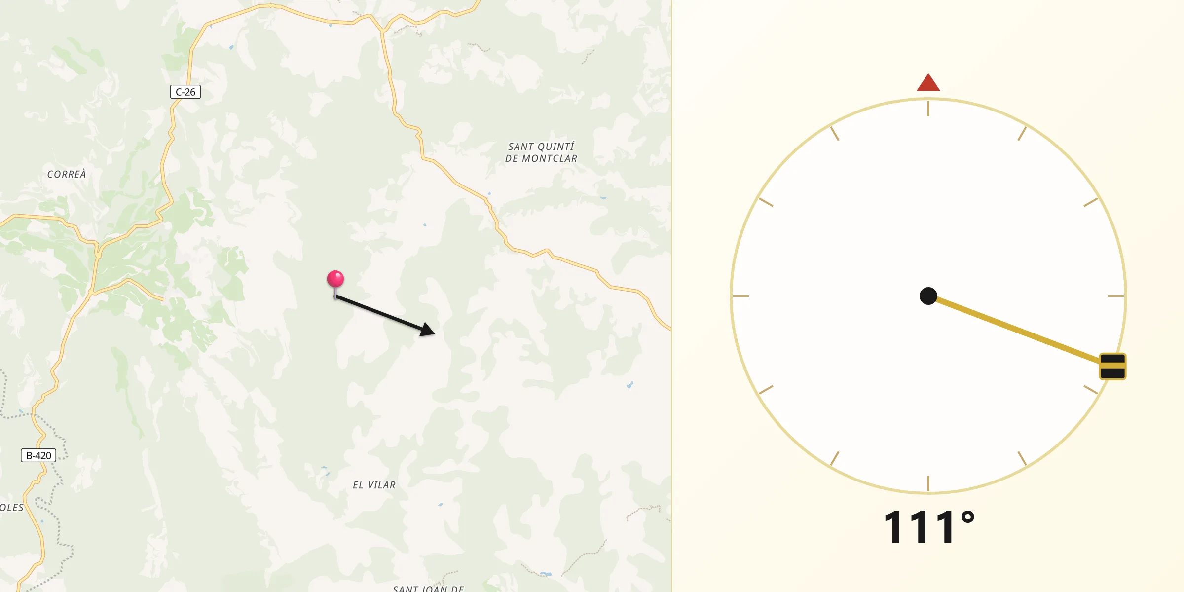 Dirección de la Qibla desde Montclar