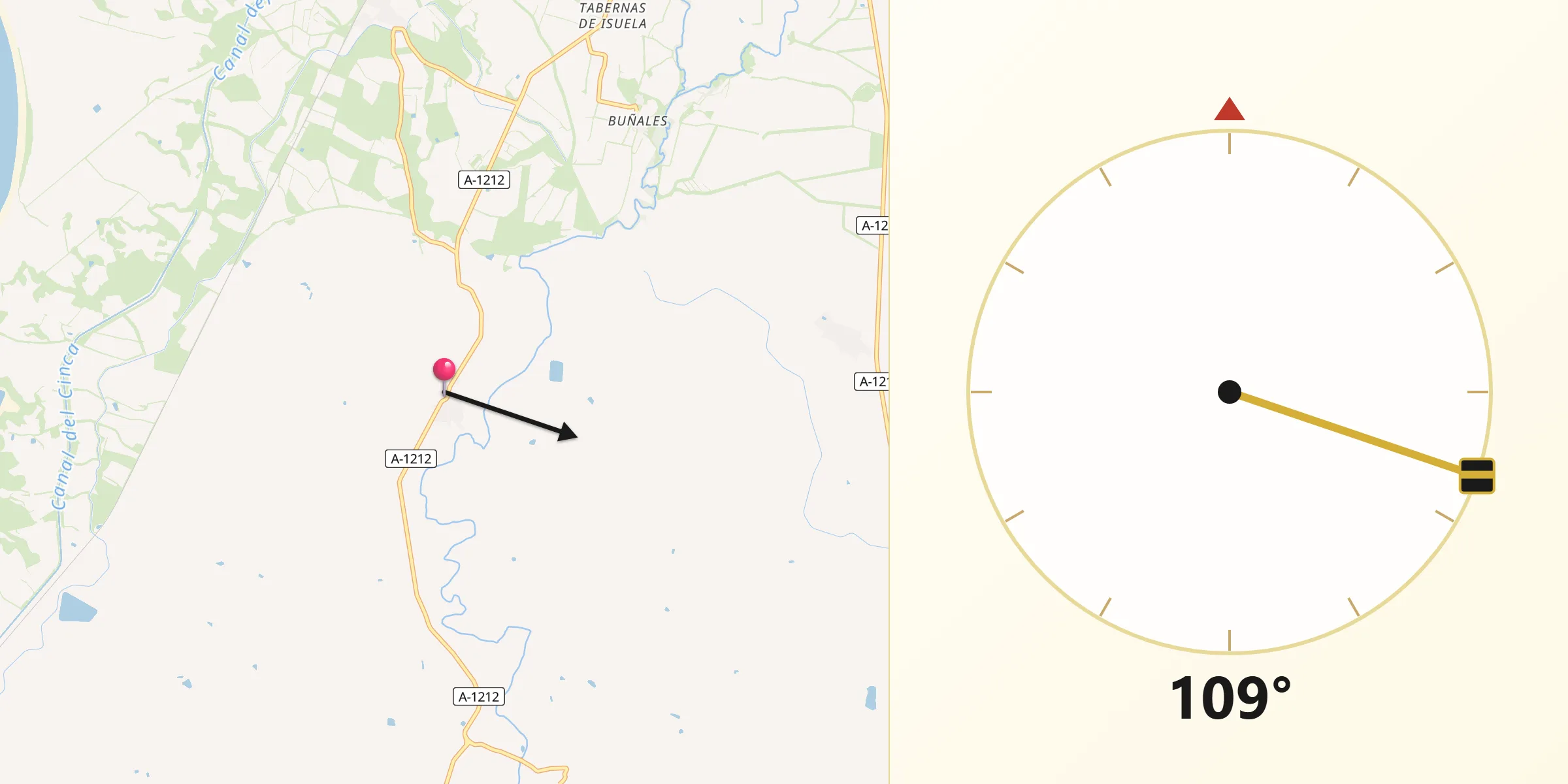 Dirección de la Qibla desde Sangarrén