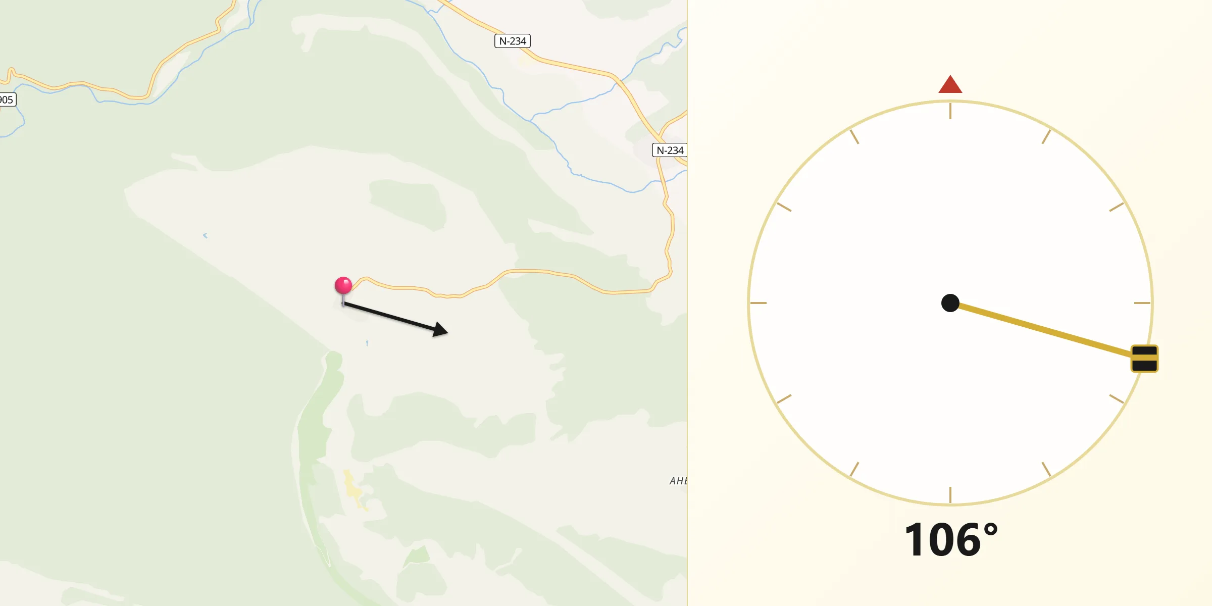 Dirección de la Qibla desde Contreras