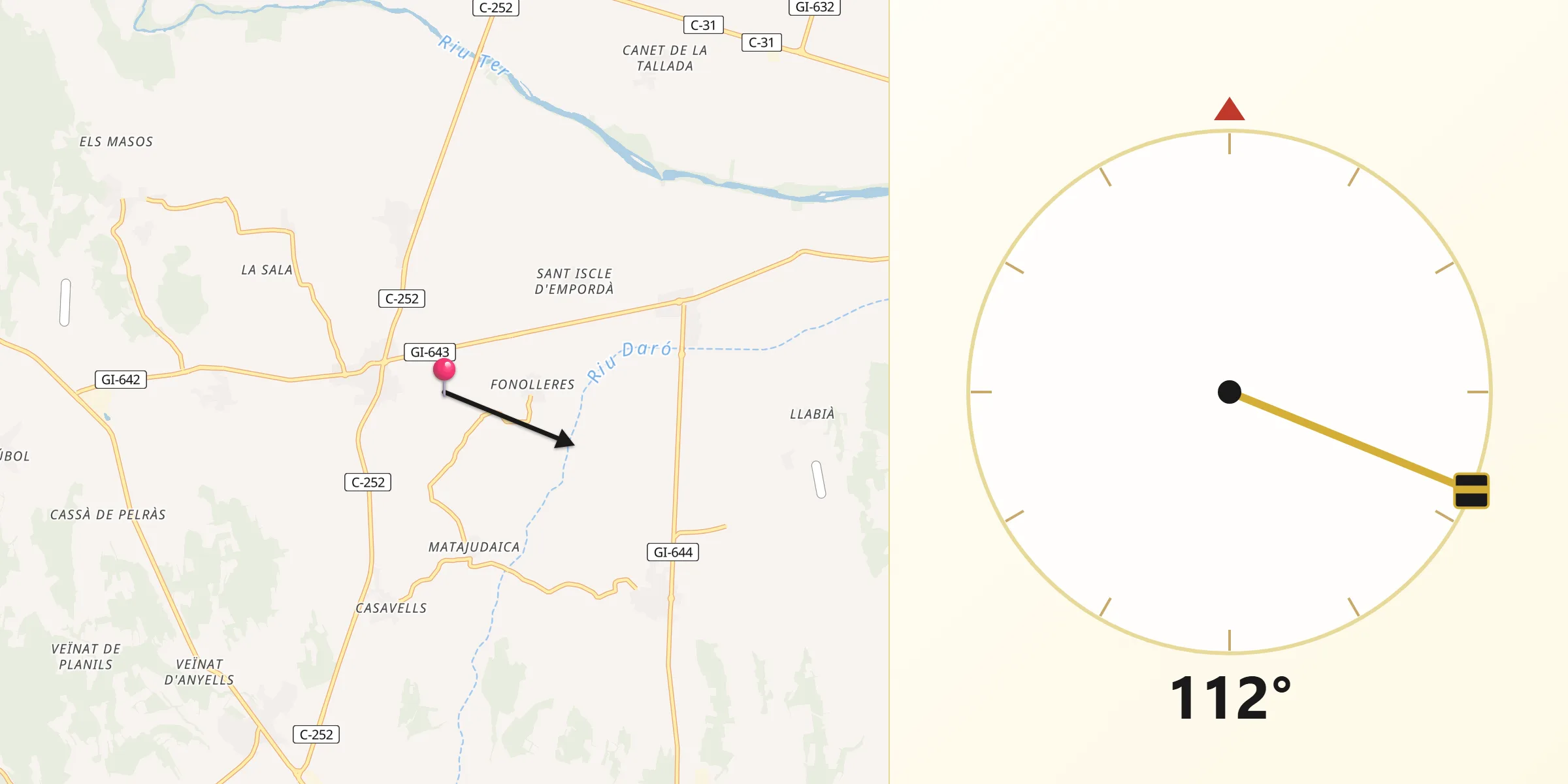 Dirección de la Qibla desde Parlavà