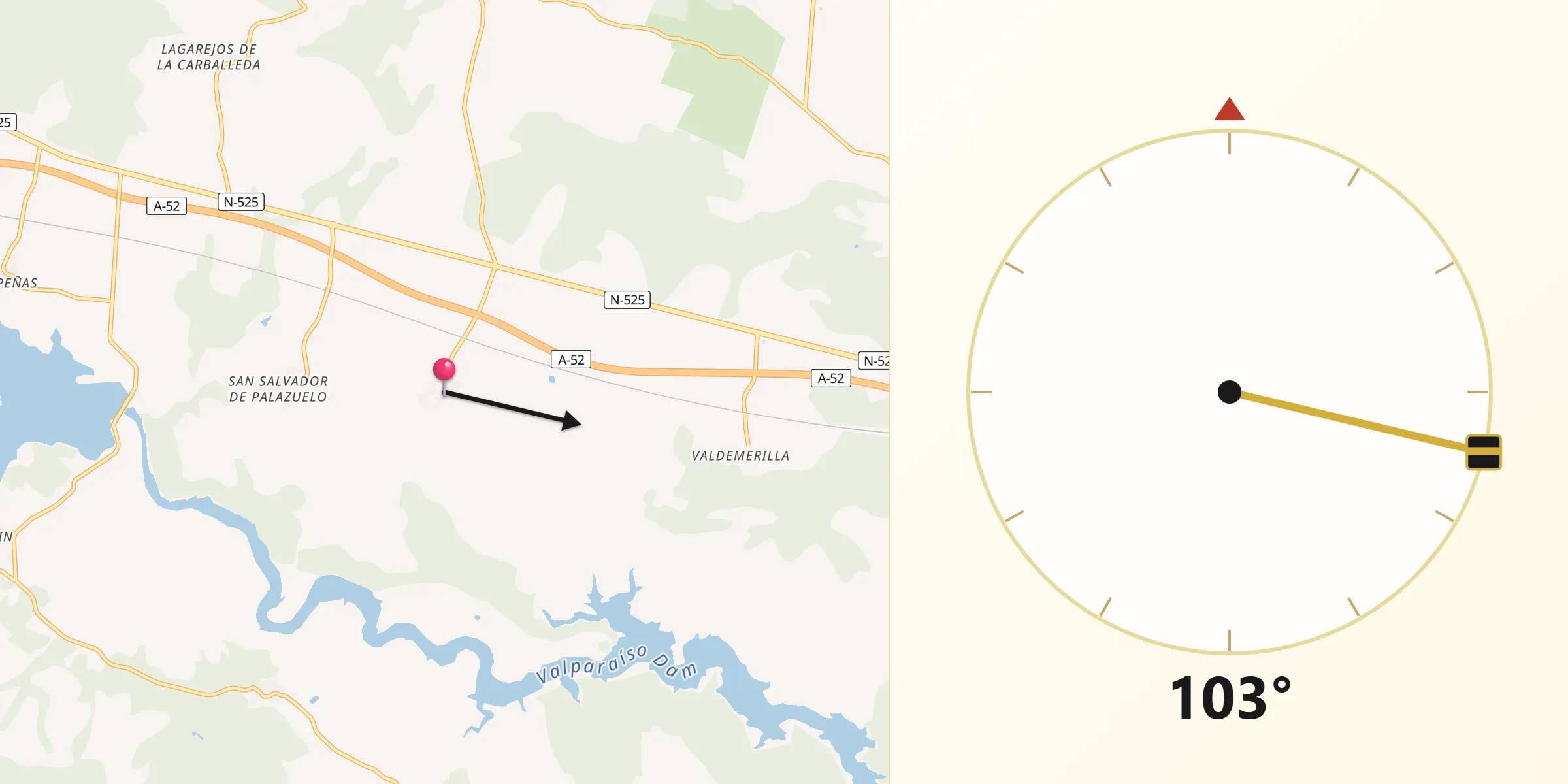Dirección de la Qibla desde Cernadilla