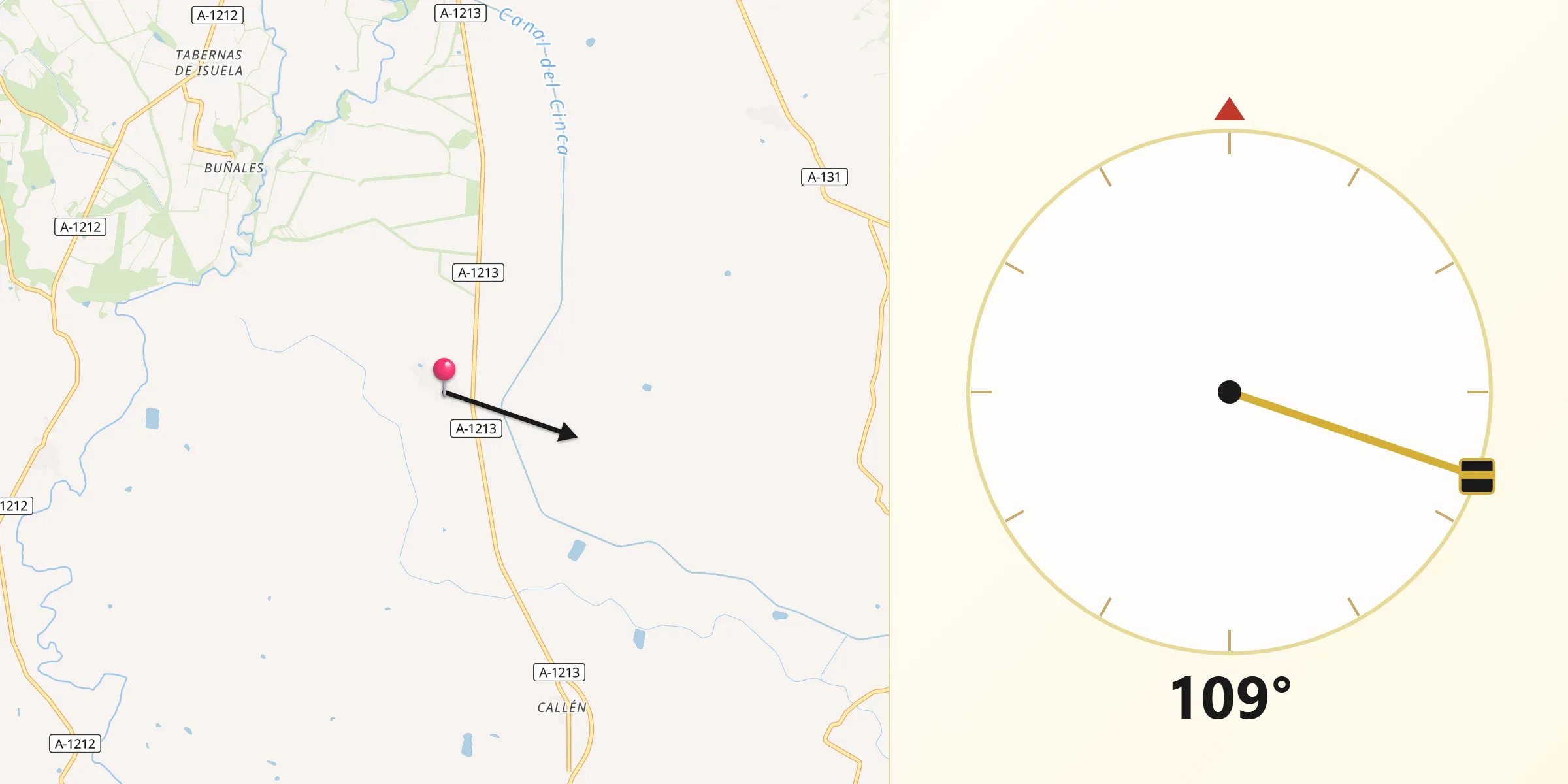 Dirección de la Qibla desde Albero Bajo