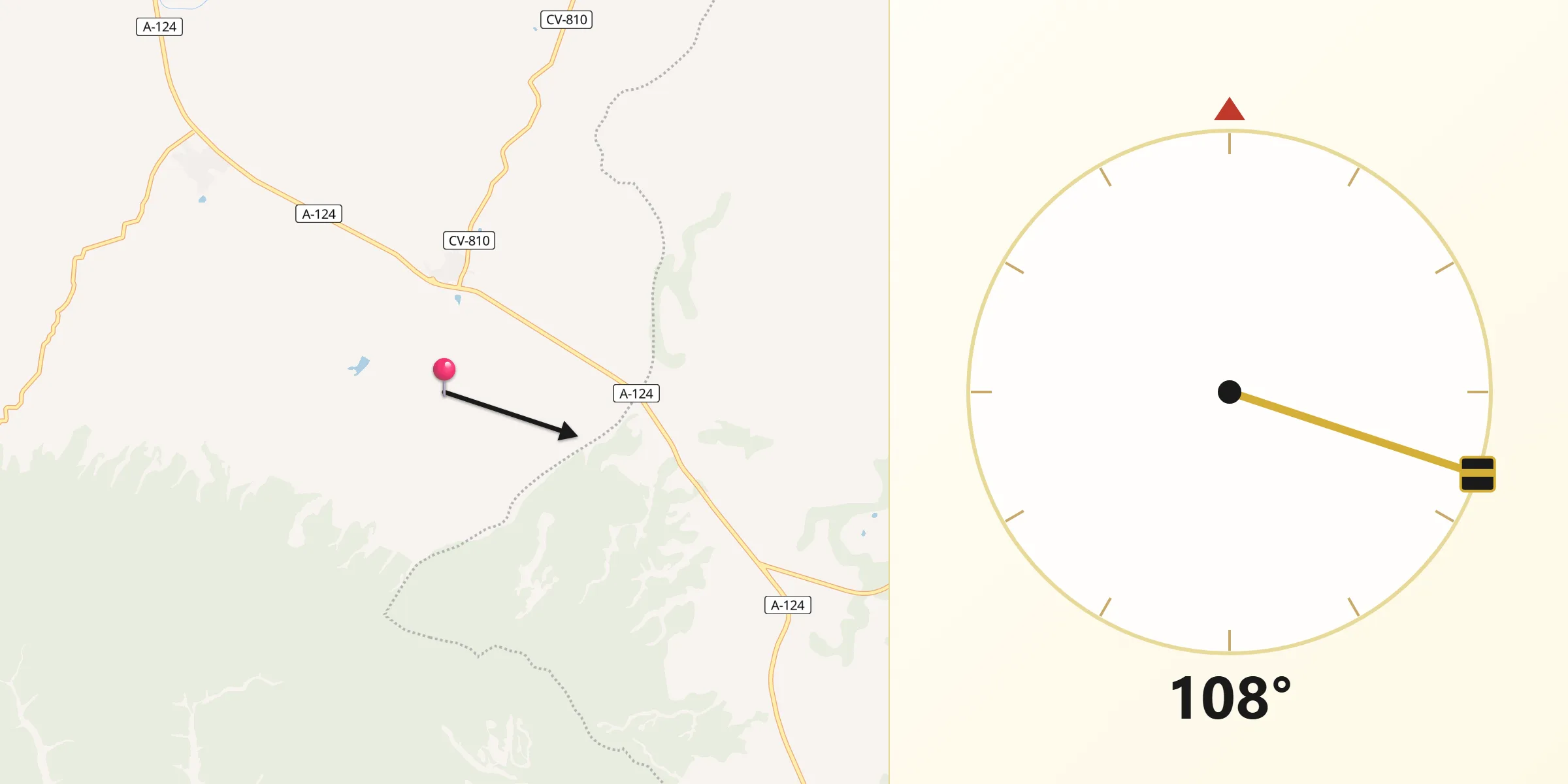 Dirección de la Qibla desde Las Pedrosas