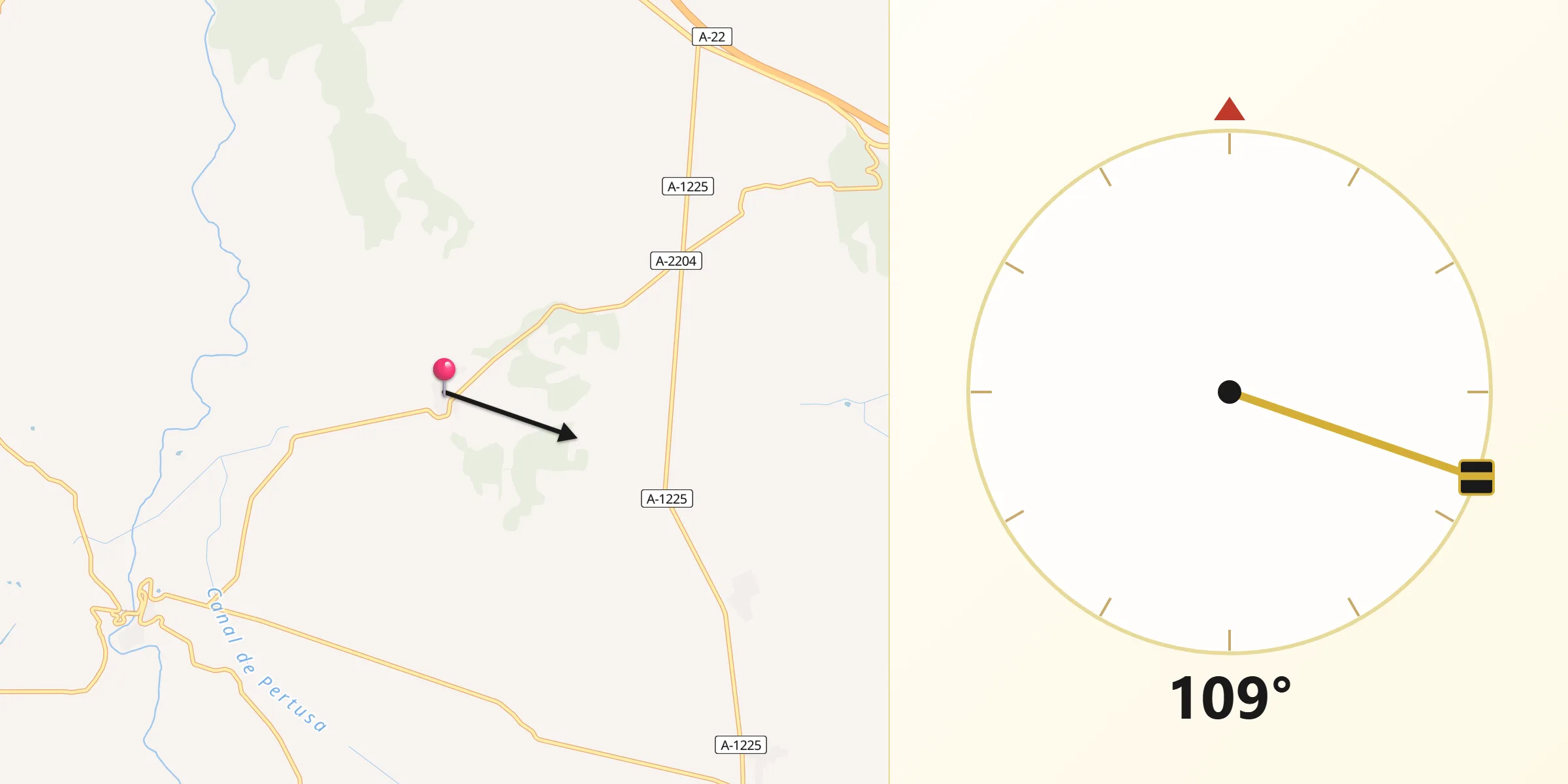 Dirección de la Qibla desde Barbuñales