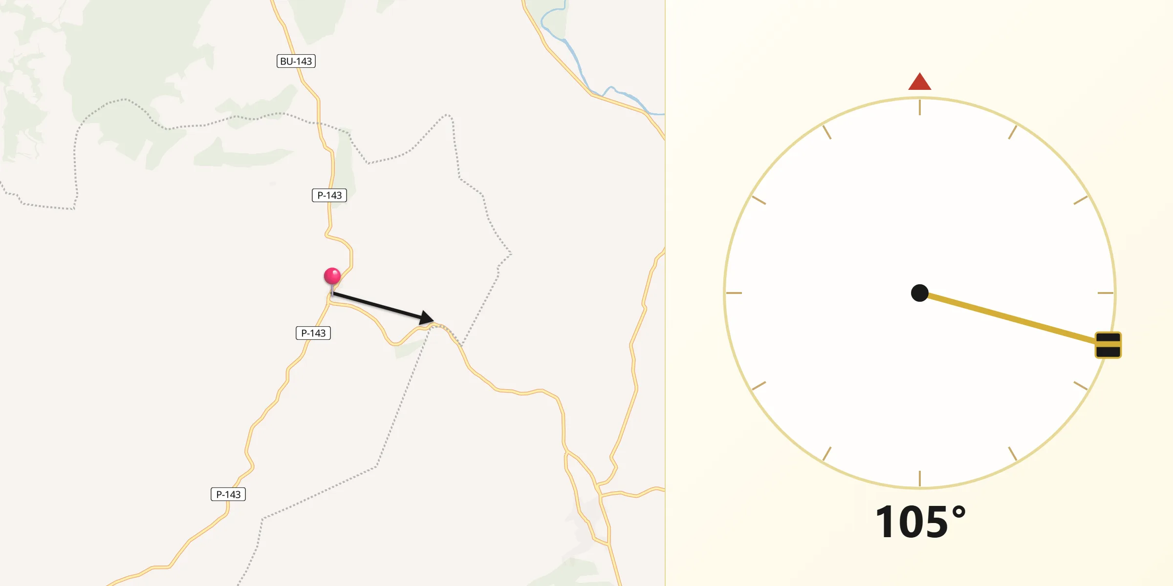 Dirección de la Qibla desde Cobos de Cerrato