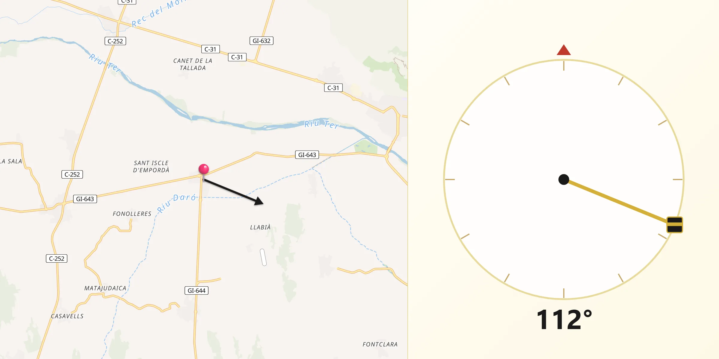 Dirección de la Qibla desde Serra de Daró