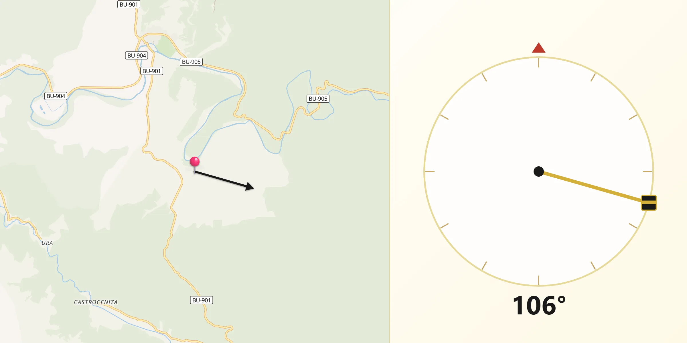 Dirección de la Qibla desde Retuerta