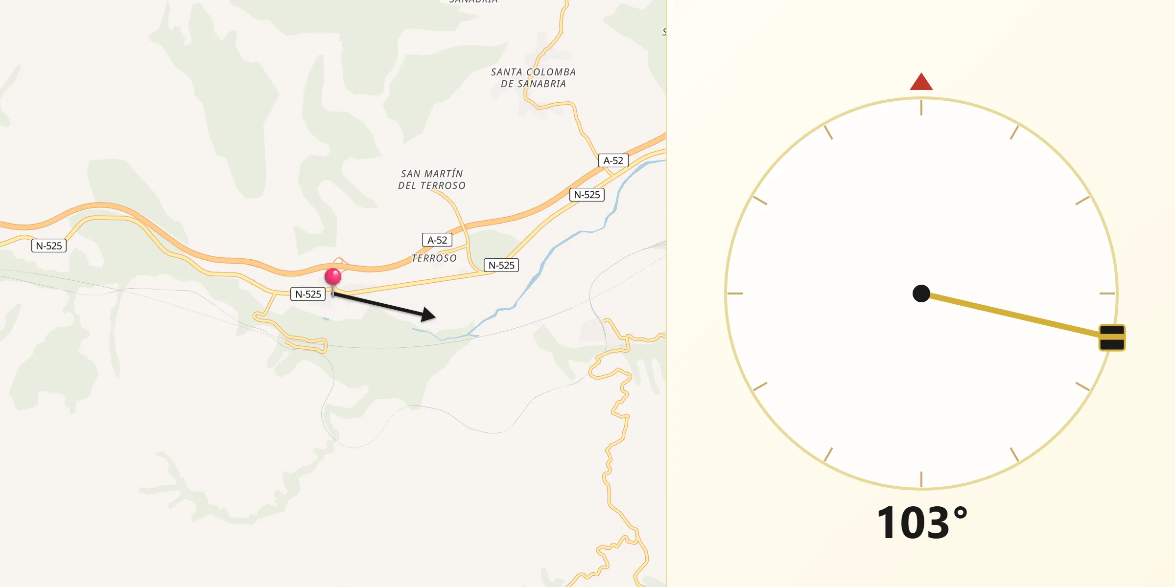 Dirección de la Qibla desde Requejo